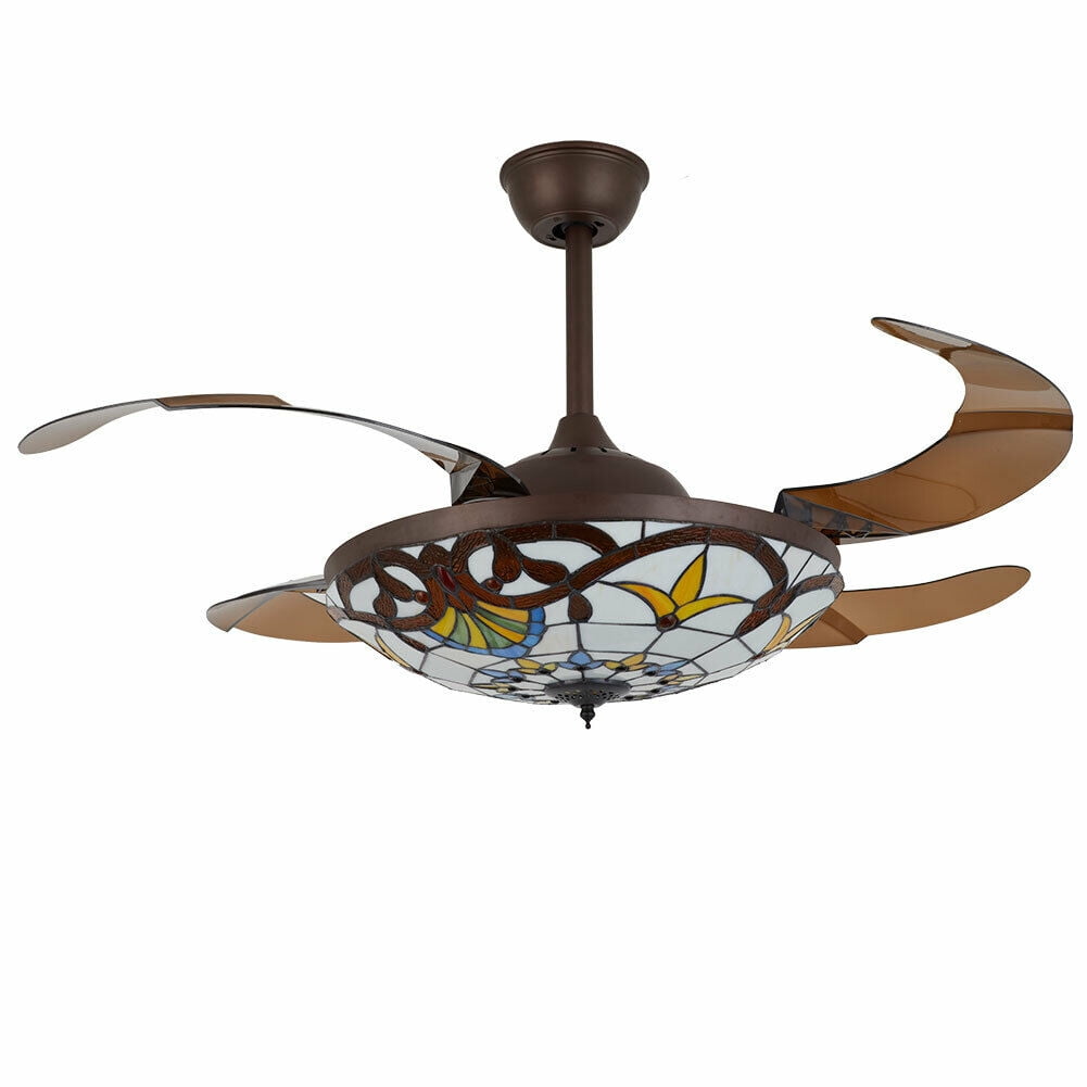 Denest 42 in Tiffany Style LED Retractable Ceiling Fan with Remote Control (3-Speed, 4-Blade) 0zrd0