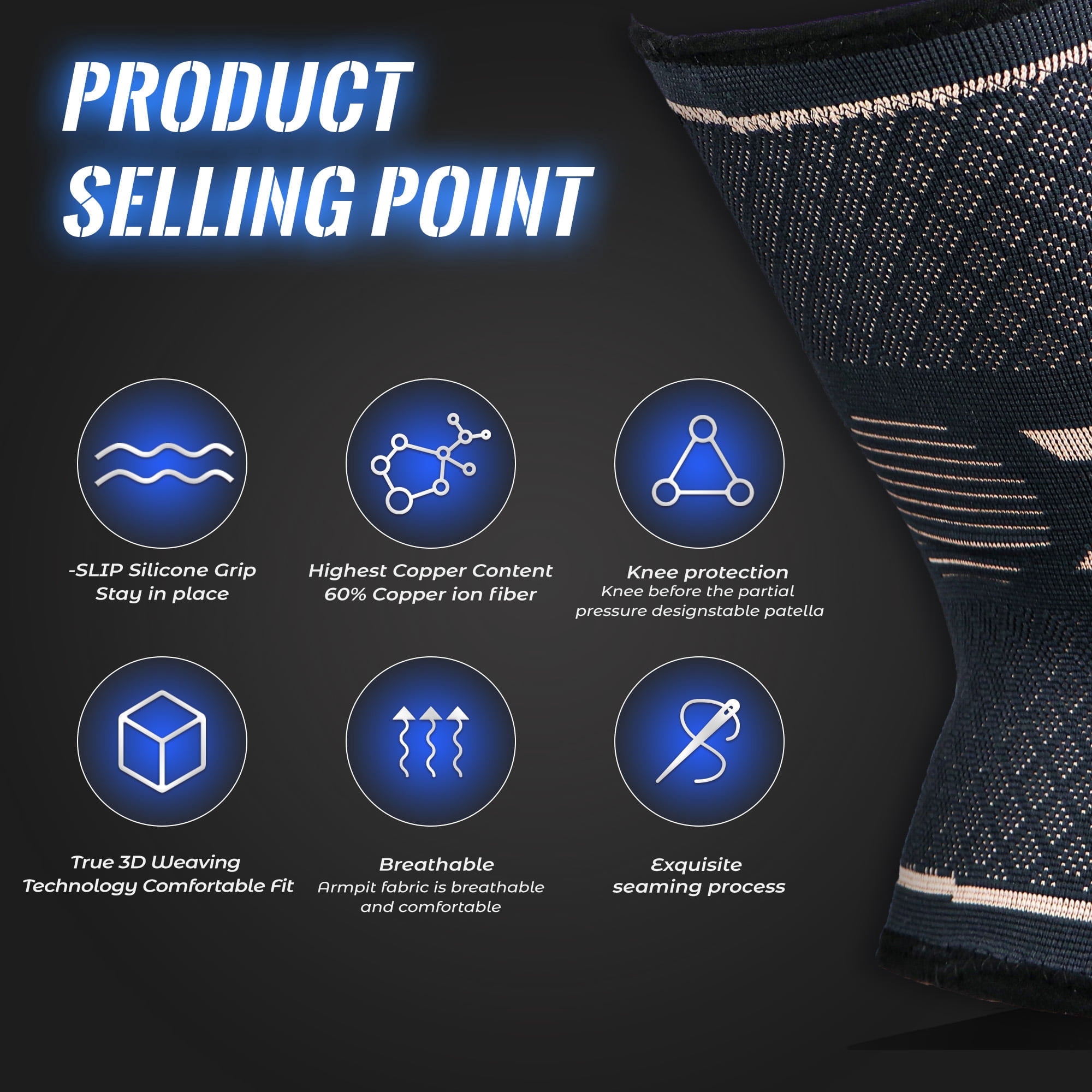 JIUFENTIAN Knee Compression Sleeve Support for Joint Stability and Pain Relief (Black, Large) vhe0r