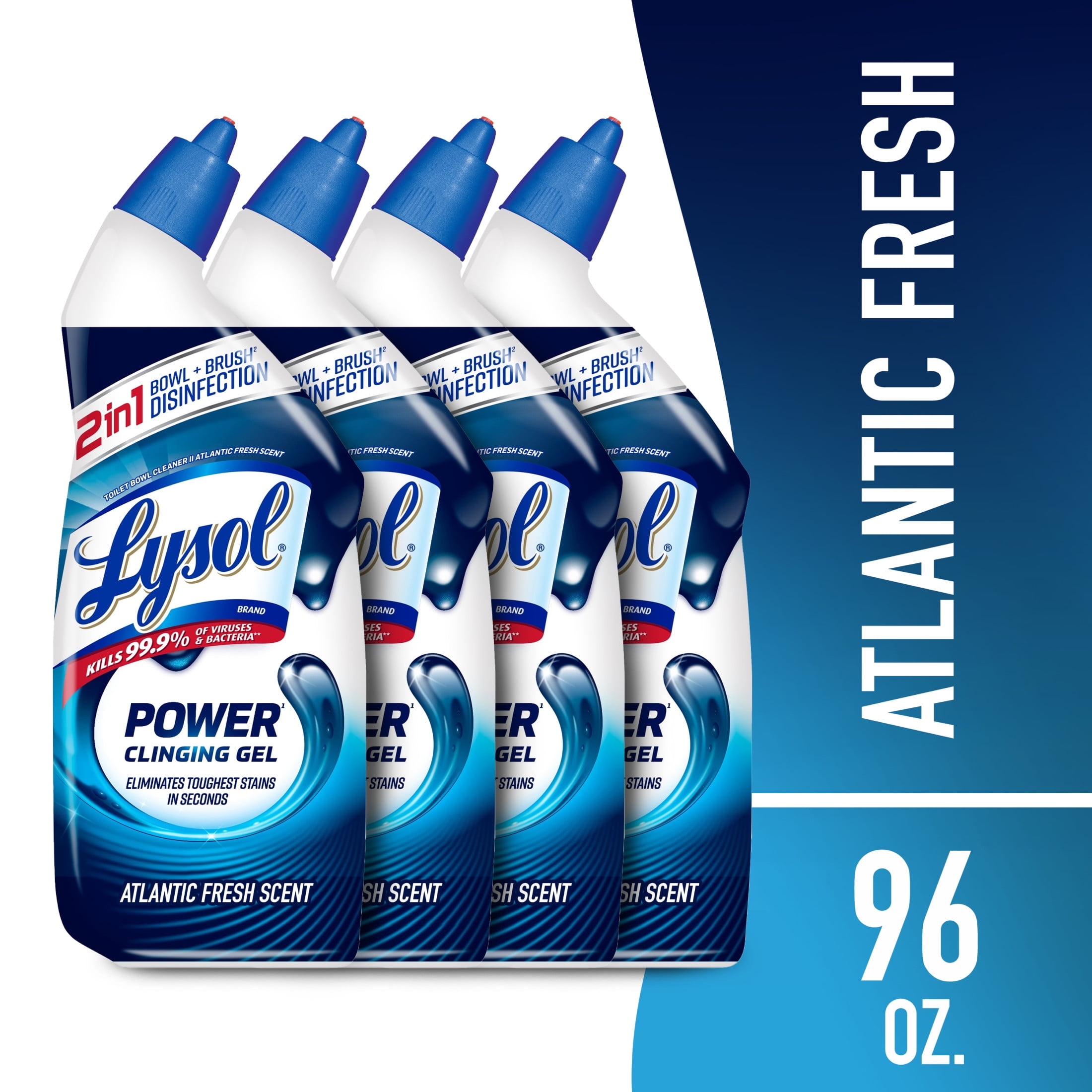 Lysol Power Toilet Bowl Cleaner Gel, Disinfecting and Stain Removal (Atlantic Fresh, 24 fl oz, 4 Pack) f2m3h