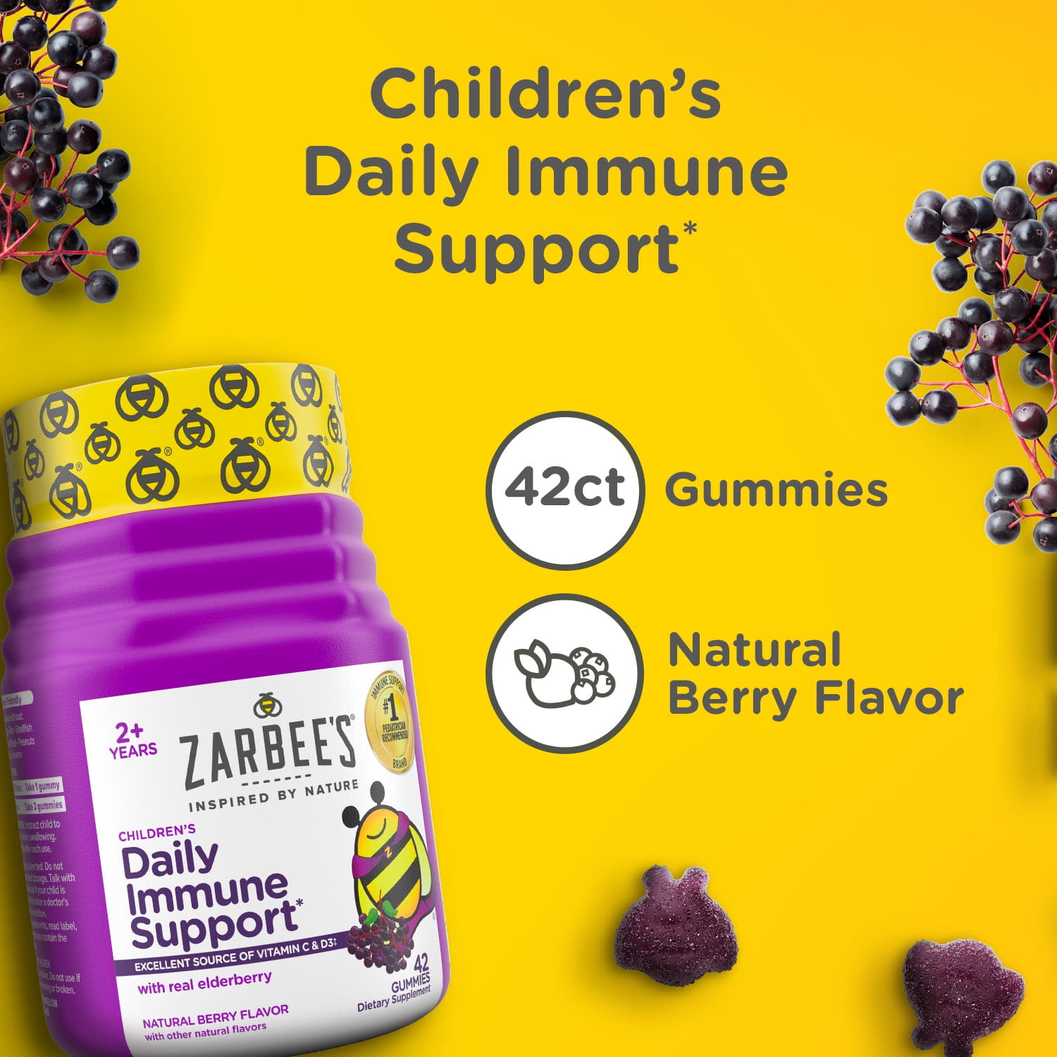 Zarbee's Children's Daily Immune Support Gummies with Elderberry and Vitamins (42 Count) wmawj