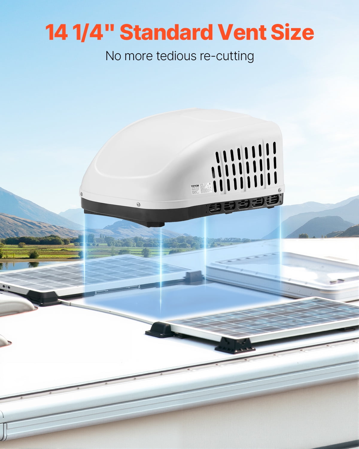 VEVOR RV Air Conditioner, 13500 BTU Non-Ducted Rooftop AC Unit, Quiet Cooling System for Campers and Trailers (White, 14.25 x 14.25 in) pwd3k