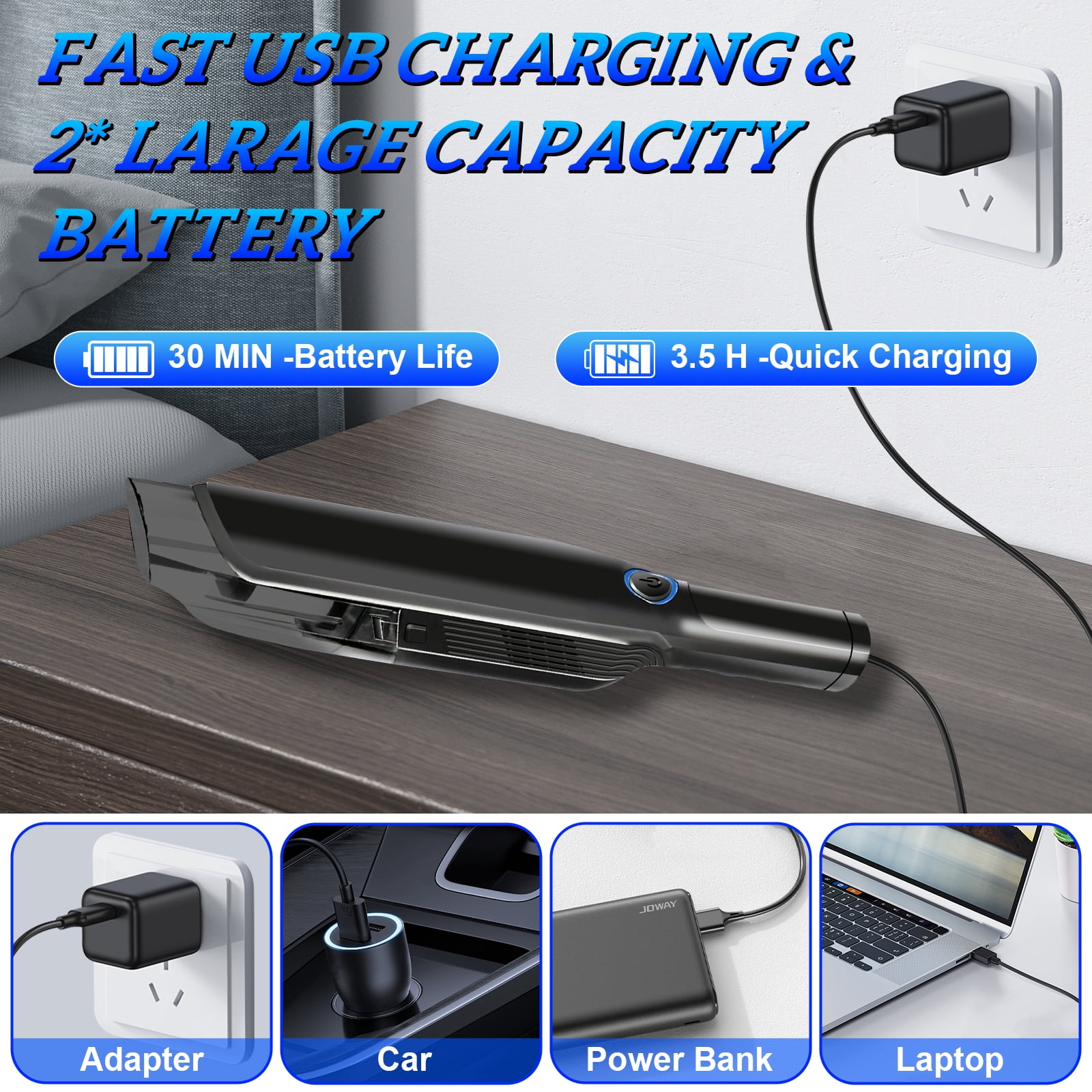 Pentantan Handheld Car Vacuum Cleaner, 12000PA High-Power Cordless Portable Vacuum with 2 Speed Modes (Black, 1.32 lb) m4h7d