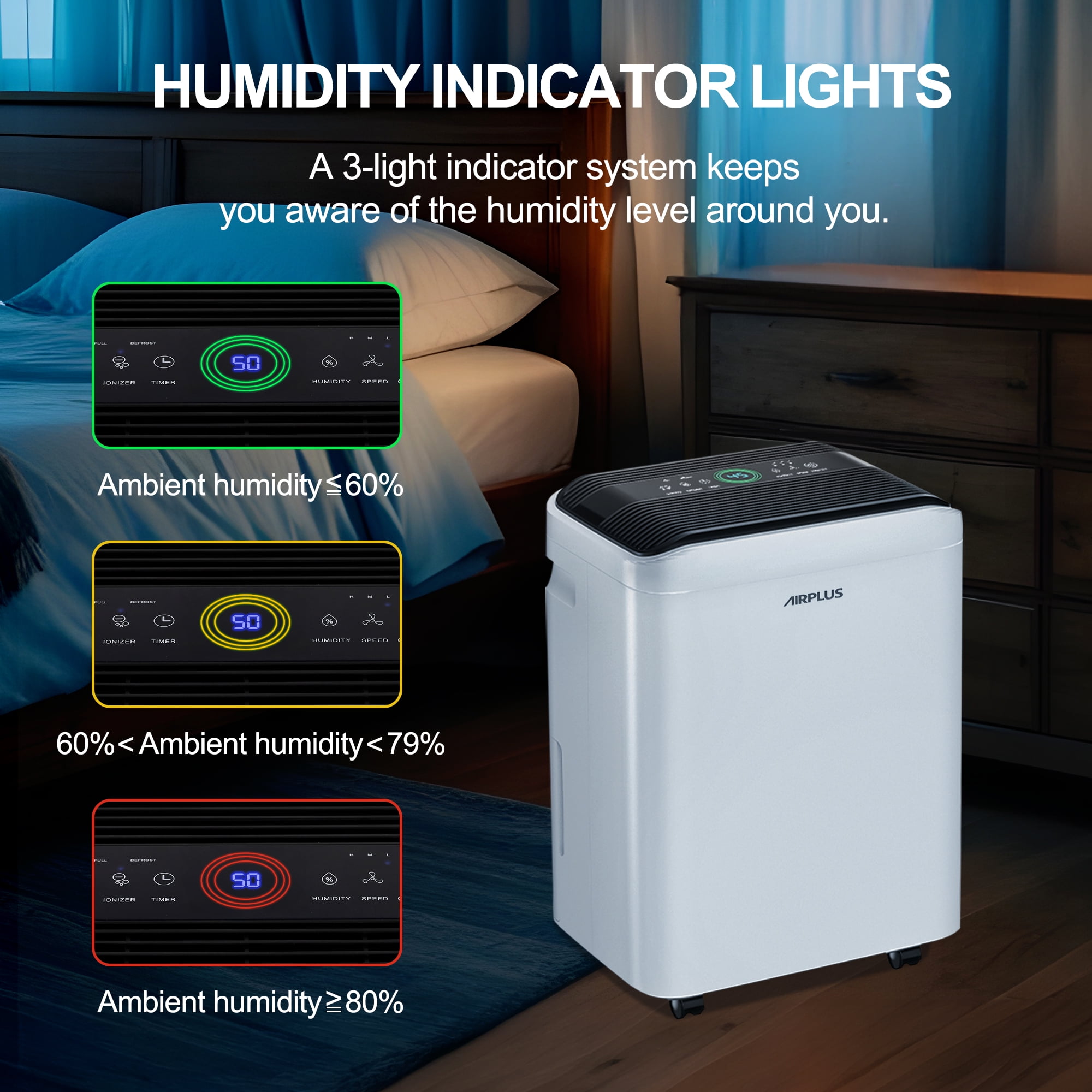 Edendirect 50 Pint Dehumidifier for Basements and Large Rooms, Intelligent Humidity Control with Drain Hose (White, 50 Pint) hx2d7