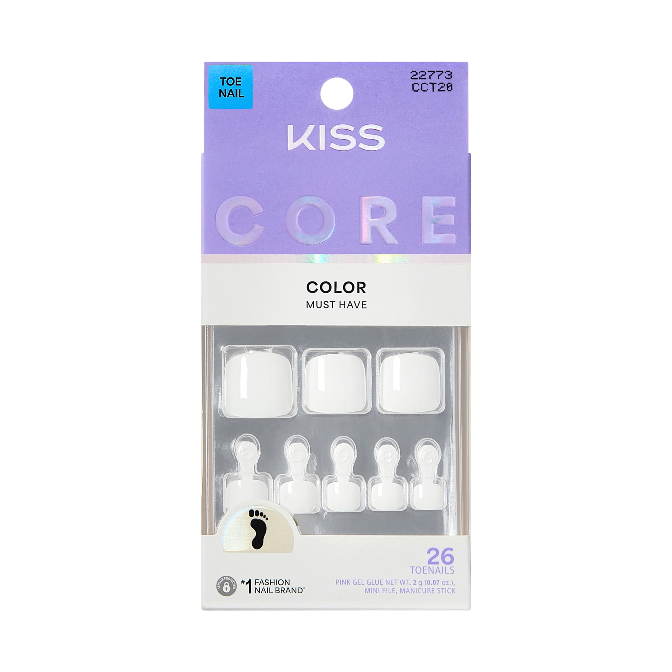 Kiss Core Color Short Squoval Press-On Toenails, Durable Salon-Quality Pedicure Set (White, 26 Pieces) mudhy
