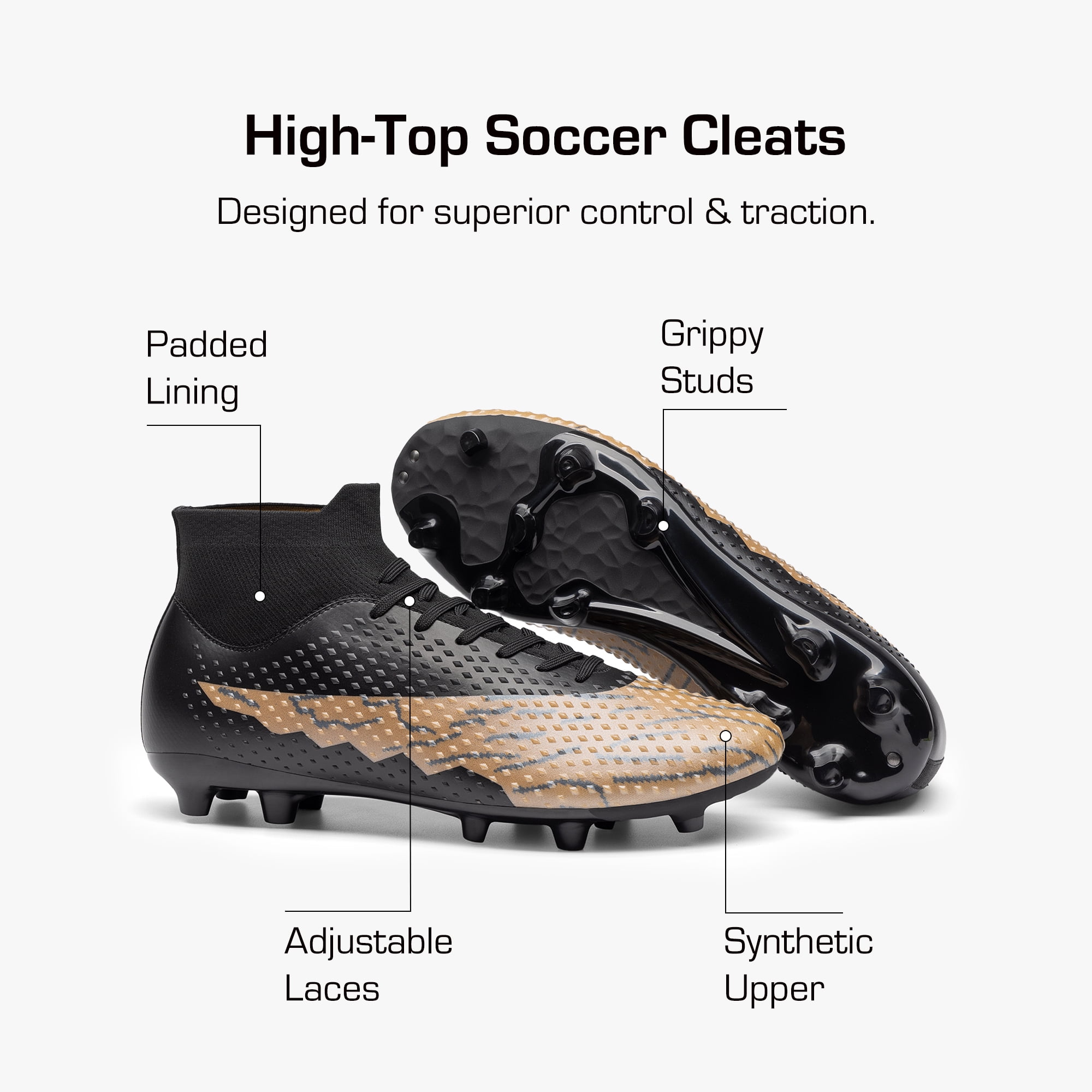 DREAM PAIRS Men's Firm Ground Soccer Cleats High-Top Professional Training Football Shoes (Black, 10 US) j3dqw