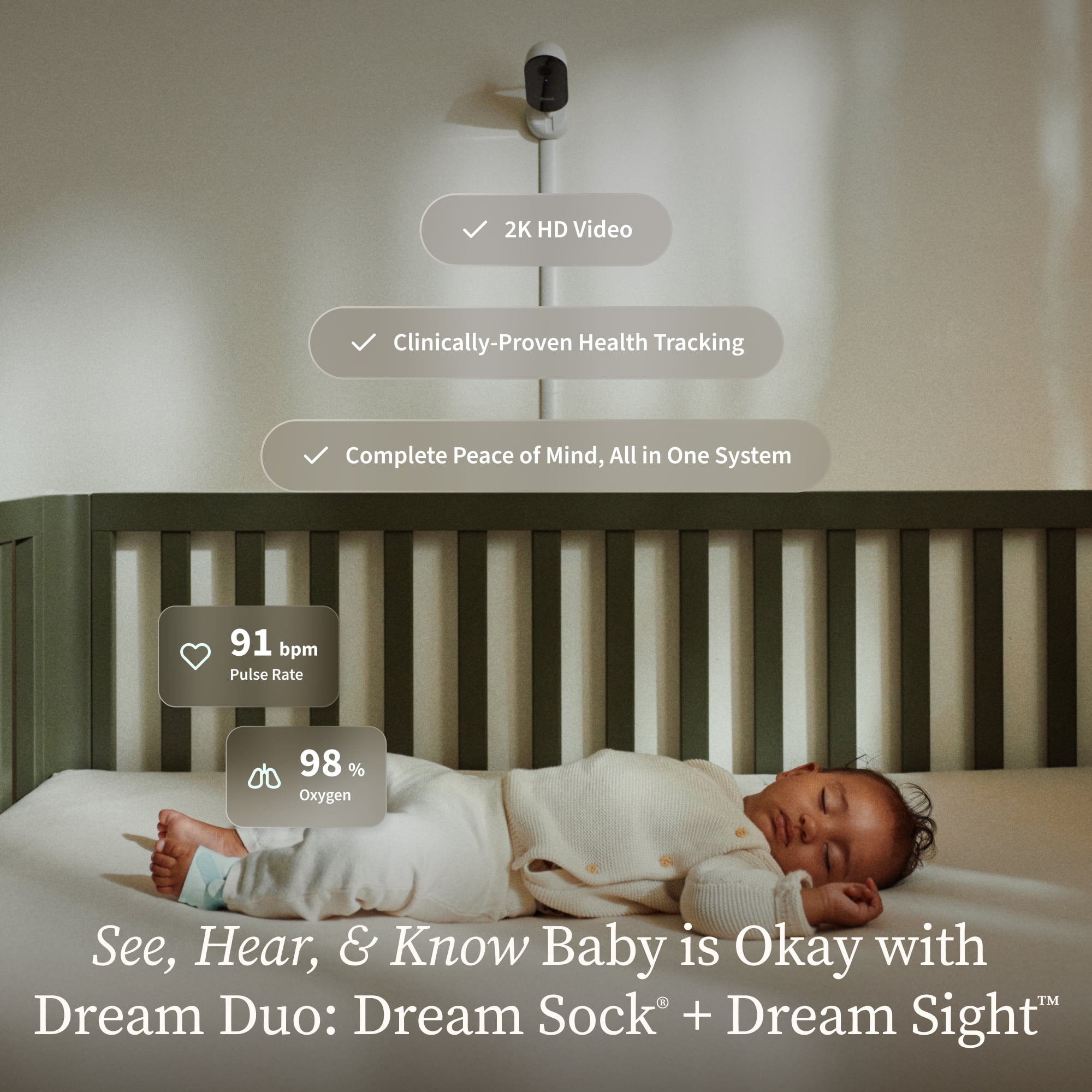 Owlet Dream Duo Gen 3 Smart Baby Monitor System with Oxygen and Pulse Rate Tracking and 2K HD Video Camera (Dusty Rose, 1 Pack) x3lxu - Image 3