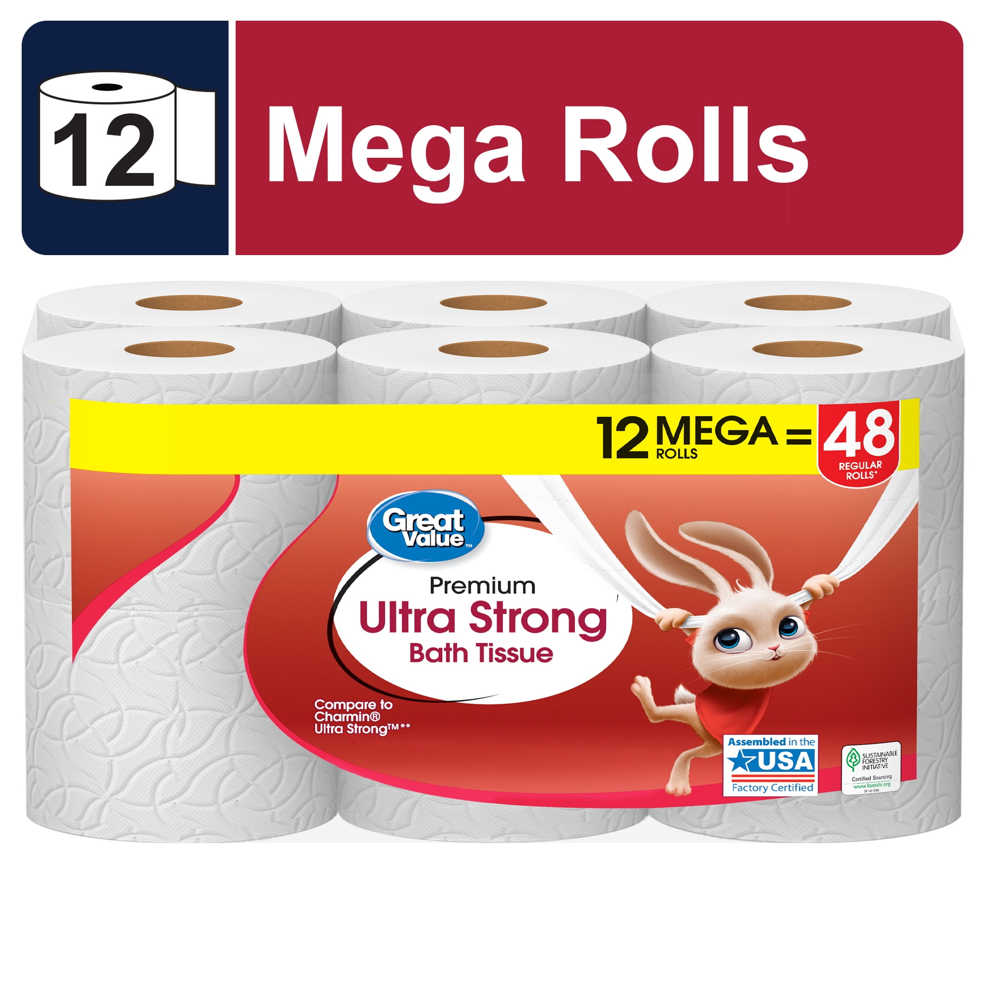 Great Value Ultra Strong 2-Ply Toilet Paper (White, 12 Mega Rolls) t8yup