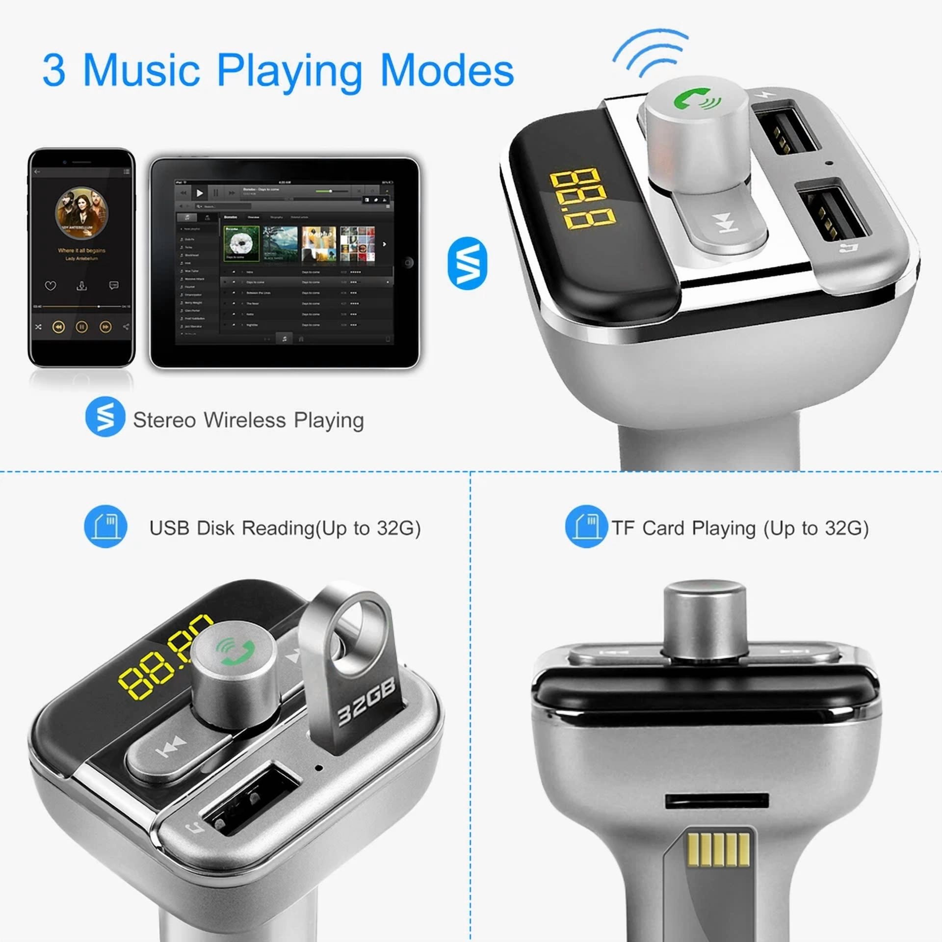 Rhea Wireless Handsfree Car Kit FM Transmitter with Dual USB Charger (Black, 1 Pack) 8e203