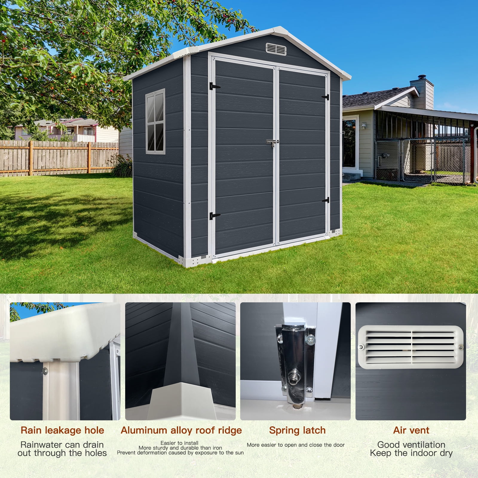 Olurrisa Outdoor Garden Storage Shed with Floor and Lockable Door (Cold Grey, 6 ft x 4 ft) ysiik