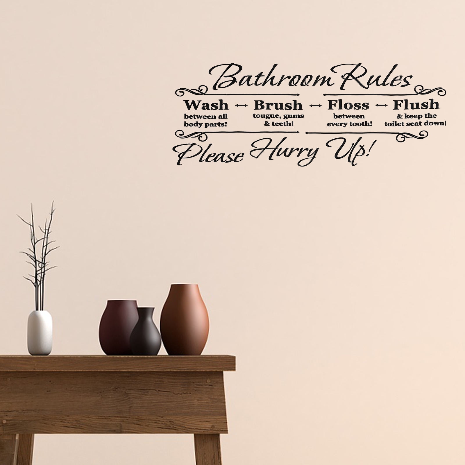 Masteelf Bathroom Rules Wall Decal, Funny Home Decor Sticker for Restroom (Black, 1 Pack) 62rae