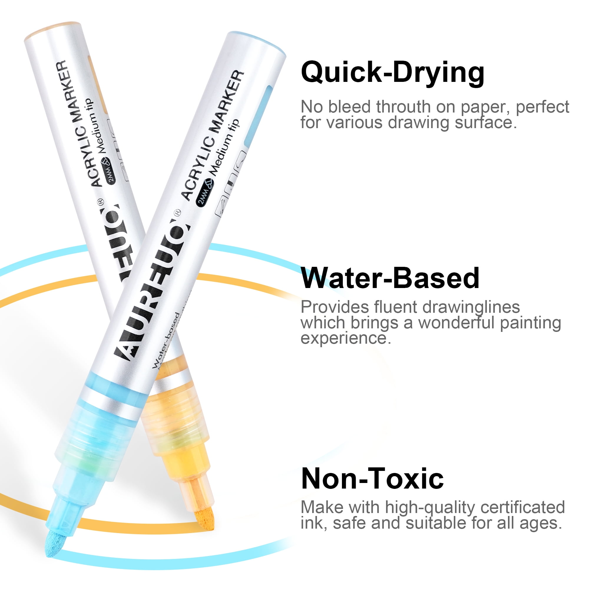 AUREUO Acrylic Paint Markers, Water-Based Paint Pens for Rock Painting and DIY Crafts (24 Colors, 2mm Medium Tip) 05k3h