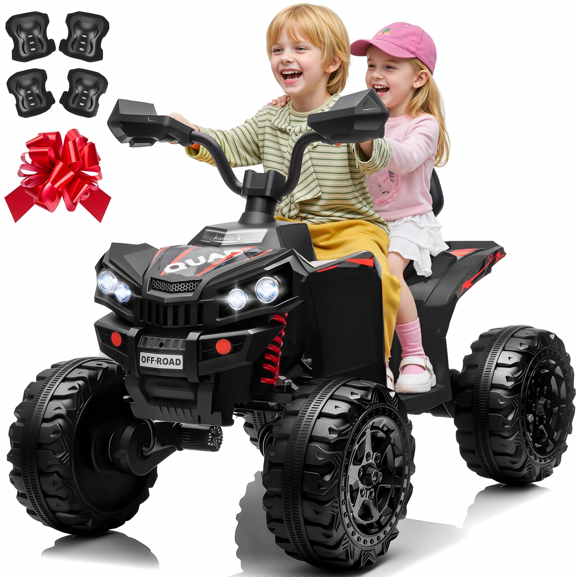JOYRACER 24V Electric Ride On ATV for Kids, 4WD Quad with LED Lights and Bluetooth (Black, 110 lb Capacity) ae1ad