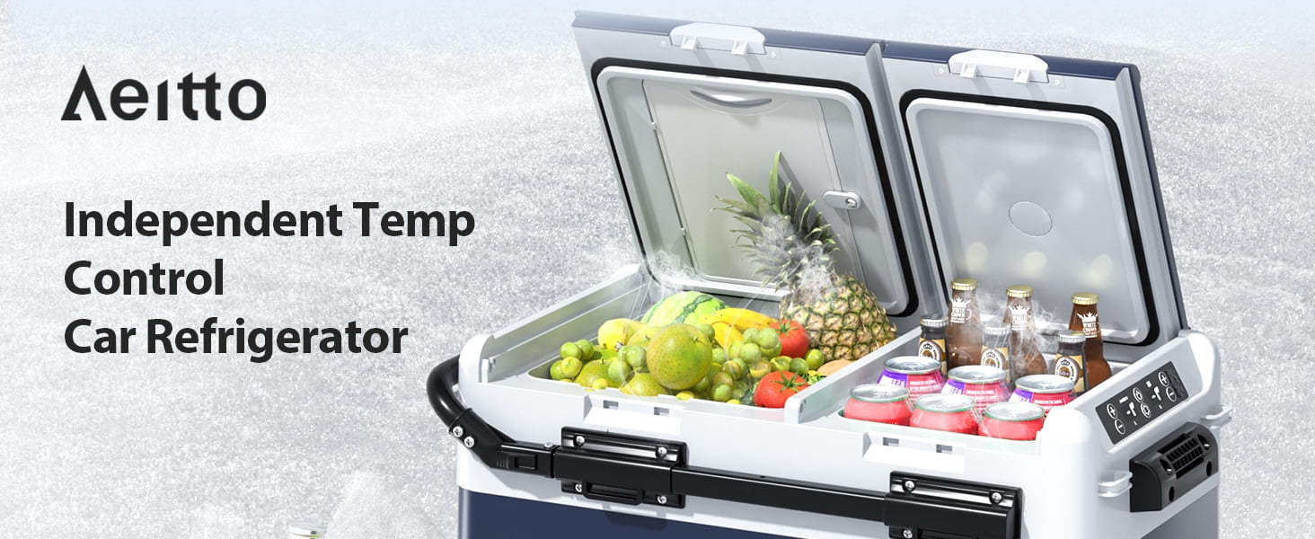 Aeitto Dual Zone Portable Car Refrigerator, Electric Cooler and Freezer for Travel and Camping (Blue, 52 qt) 7oy79