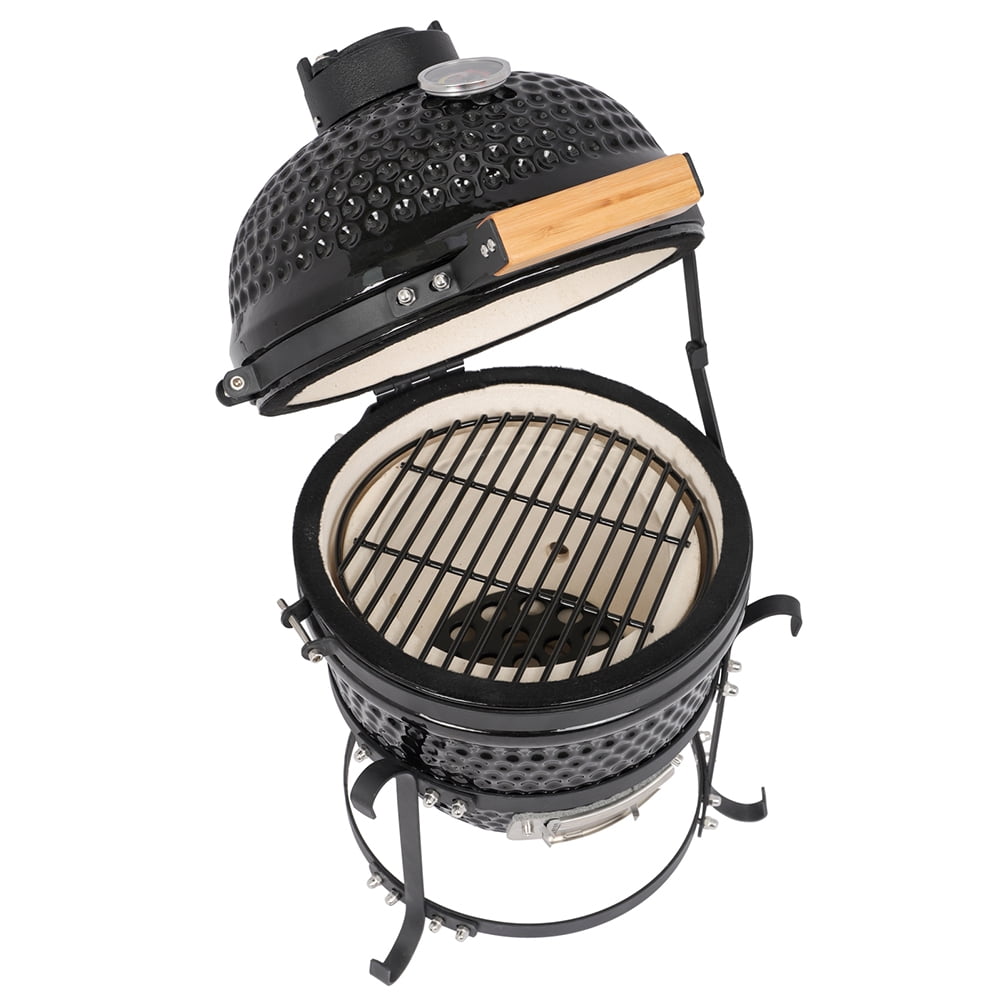 Veryke 13in Ceramic Charcoal Kamado Grill, Outdoor BBQ Smoker and Roaster (Black, 13 in) 49lyr