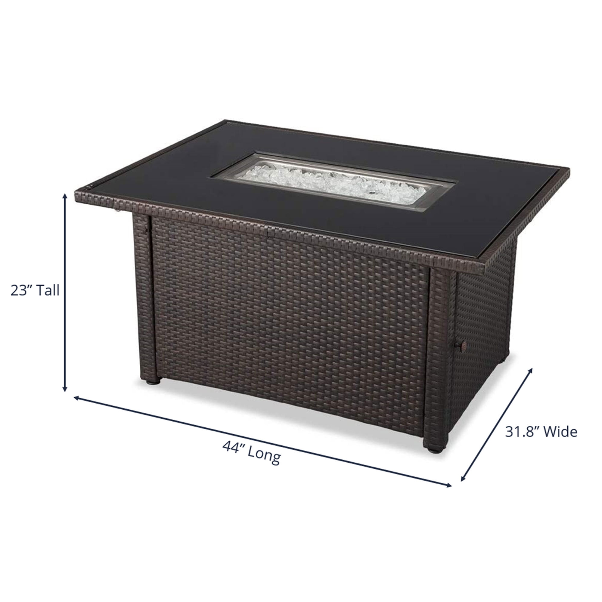 Endless Summer Rectangular Gas Fire Pit Table with Wicker Base and Fire Glass (Brown, 44 x 32 in) 1yljy
