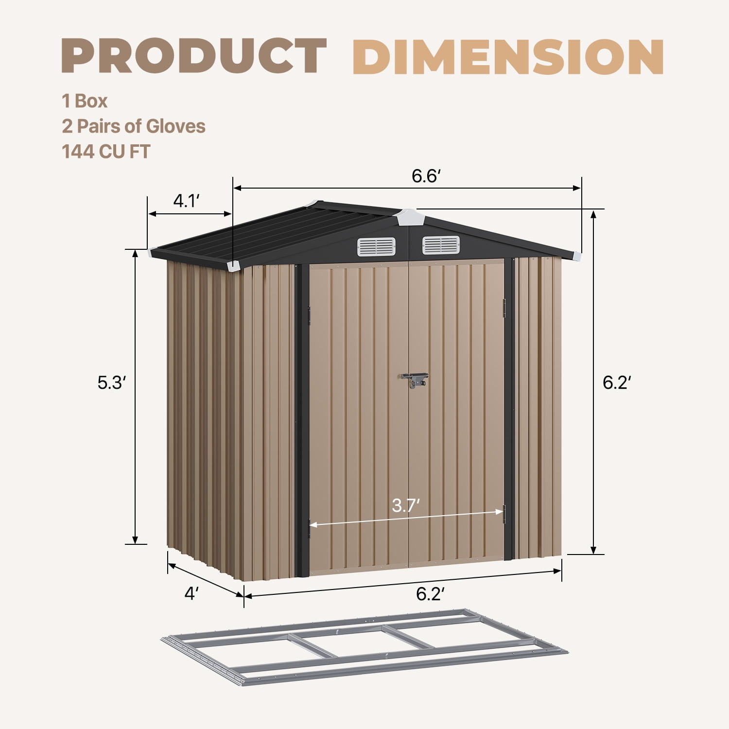 BaPiPro Outdoor Storage Shed, Heavy-Duty Galvanized Steel Garden Tool Shed with Integrated Base and Locking Doors (Brown, 79 in x 50 in x 74 in) qsn8v