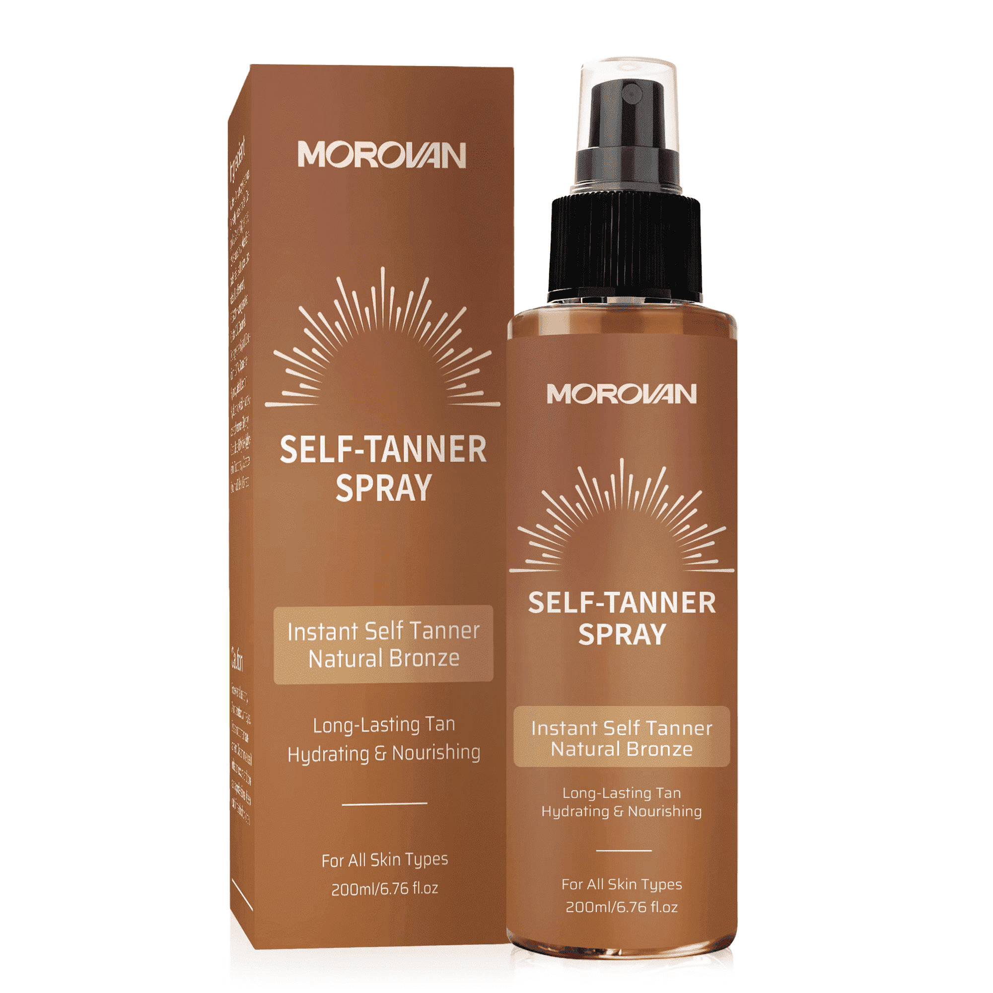 MOROVAN Self-Tanner Spray Instant Natural Bronze, Long-Lasting Streak-Free Glow for Face and Body (6.76 fl oz) d8sk1
