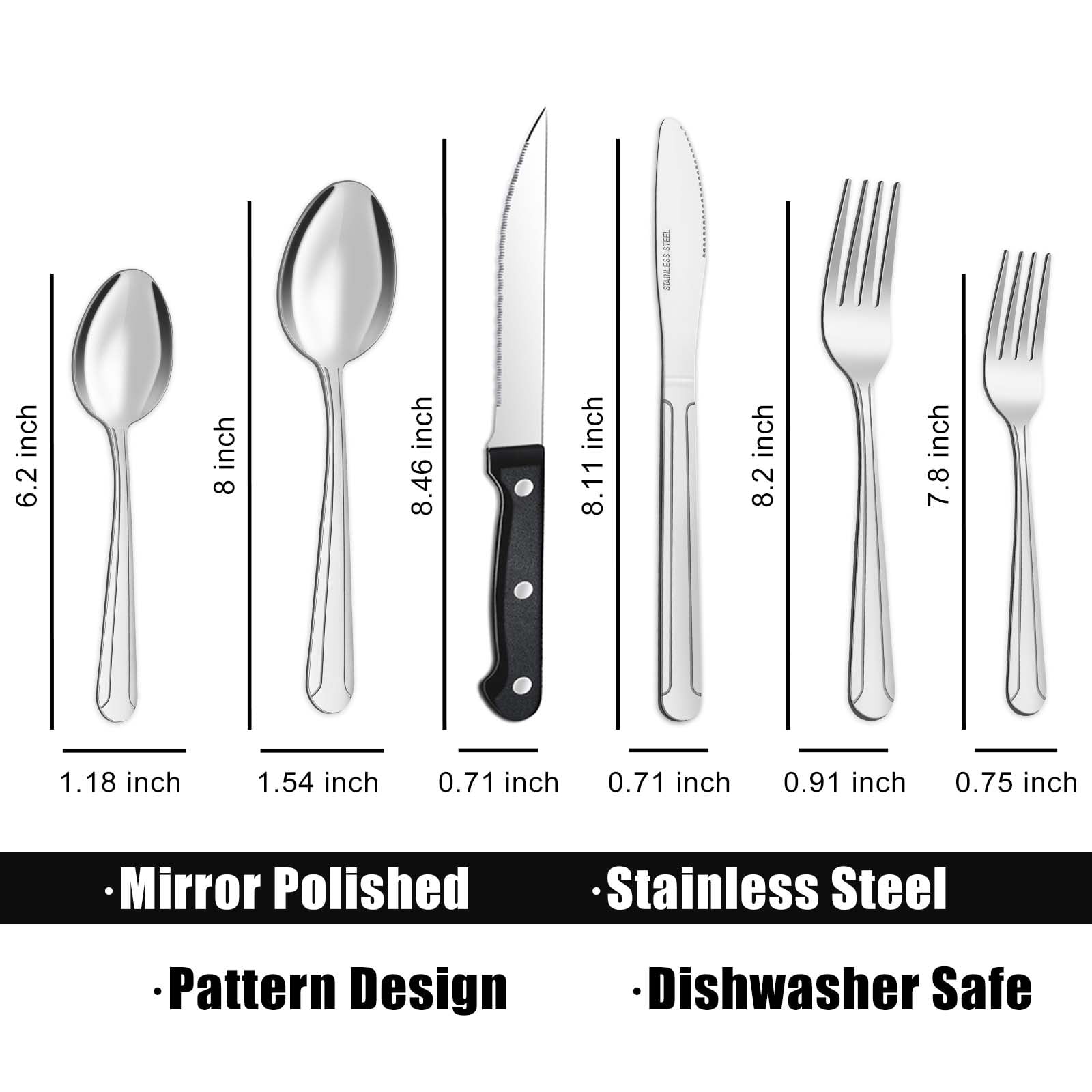 Bestdin 72-Piece Stainless Steel Silverware Set with Steak Knives (Mirror Polished, Service for 12) 3yaaq