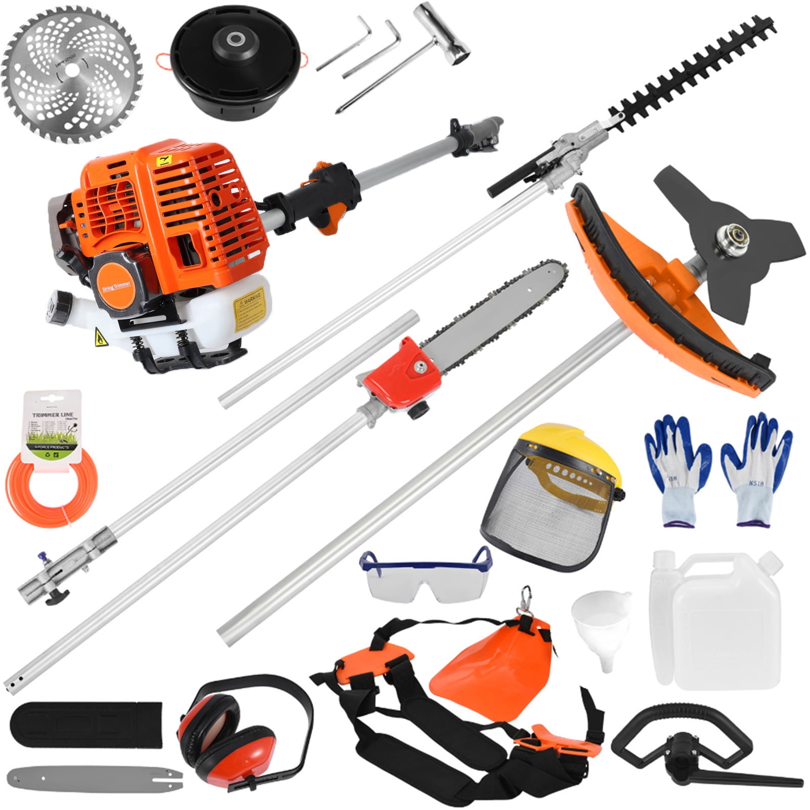 Happydeer 5-in-1 Gas String Trimmer and Brush Cutter Multi-Tool System (Orange, 52cc) xuxty