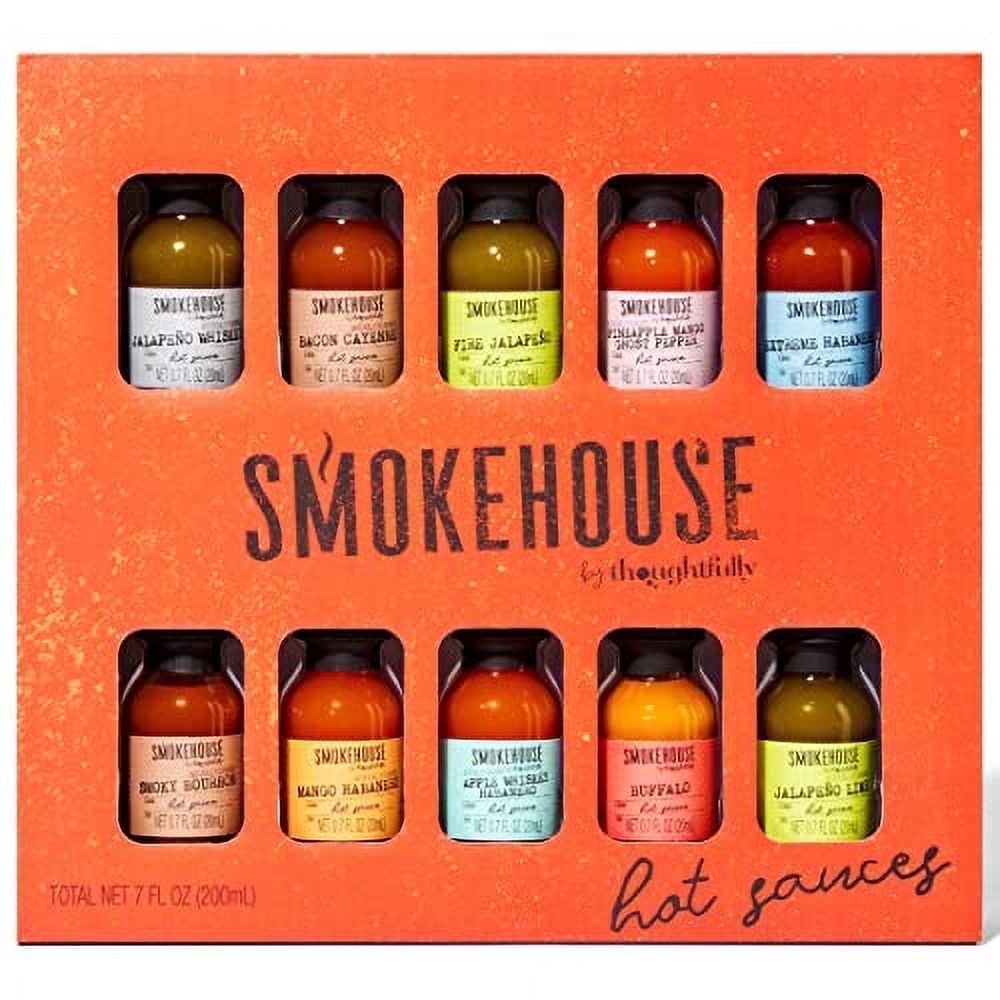 Thoughtfully Smokehouse Hot Sauce Variety Pack, Gourmet Spicy Condiment Gift Set (Assorted Flavors, 10 Count, 0.84 fl oz) oc65r