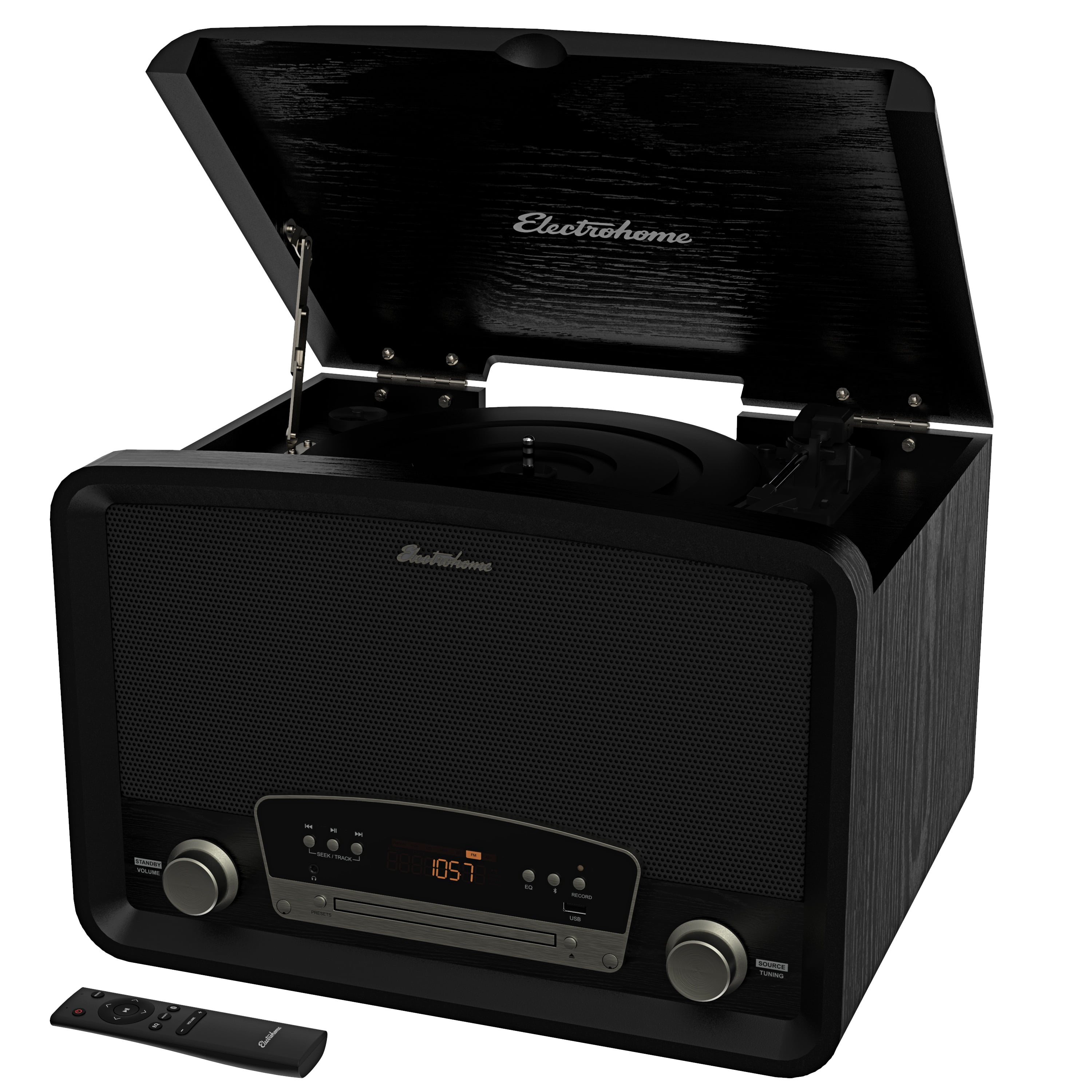Electrohome Kingston 7-in-1 Vintage Vinyl Record Player Stereo System with Bluetooth and CD Player (Black, 1 Unit) nf5bu