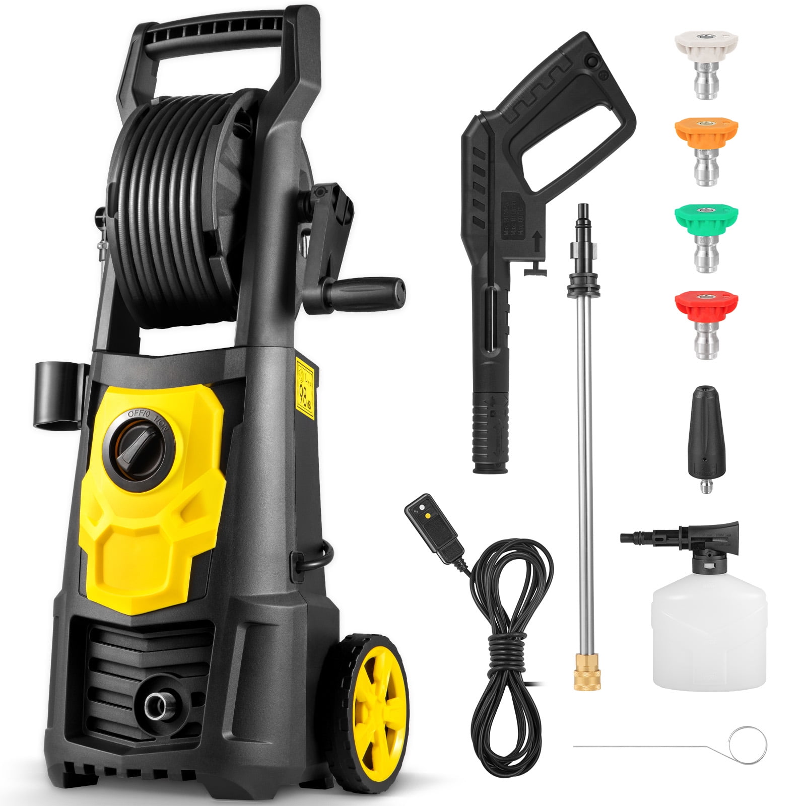 BENTISM Electric Pressure Washer, 2000 PSI 1.65 GPM Power Washer with 30 ft Hose Reel and 5 Quick Connect Nozzles (Black) znfxj