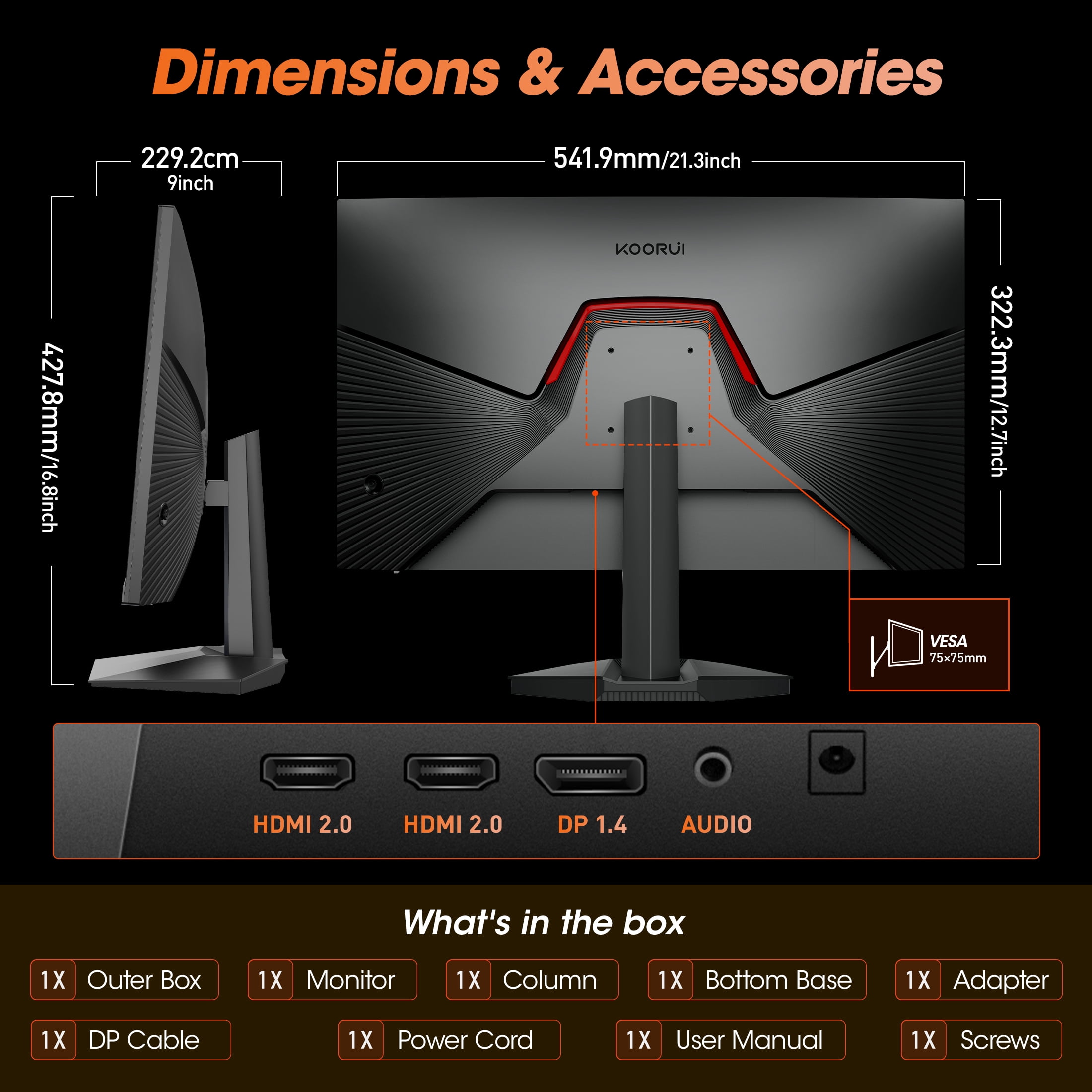 KOORUI 24-inch QHD Gaming Monitor, 1440p 180Hz Computer Display with Eye-Care Technology (Black, 24 in) 4kzgr