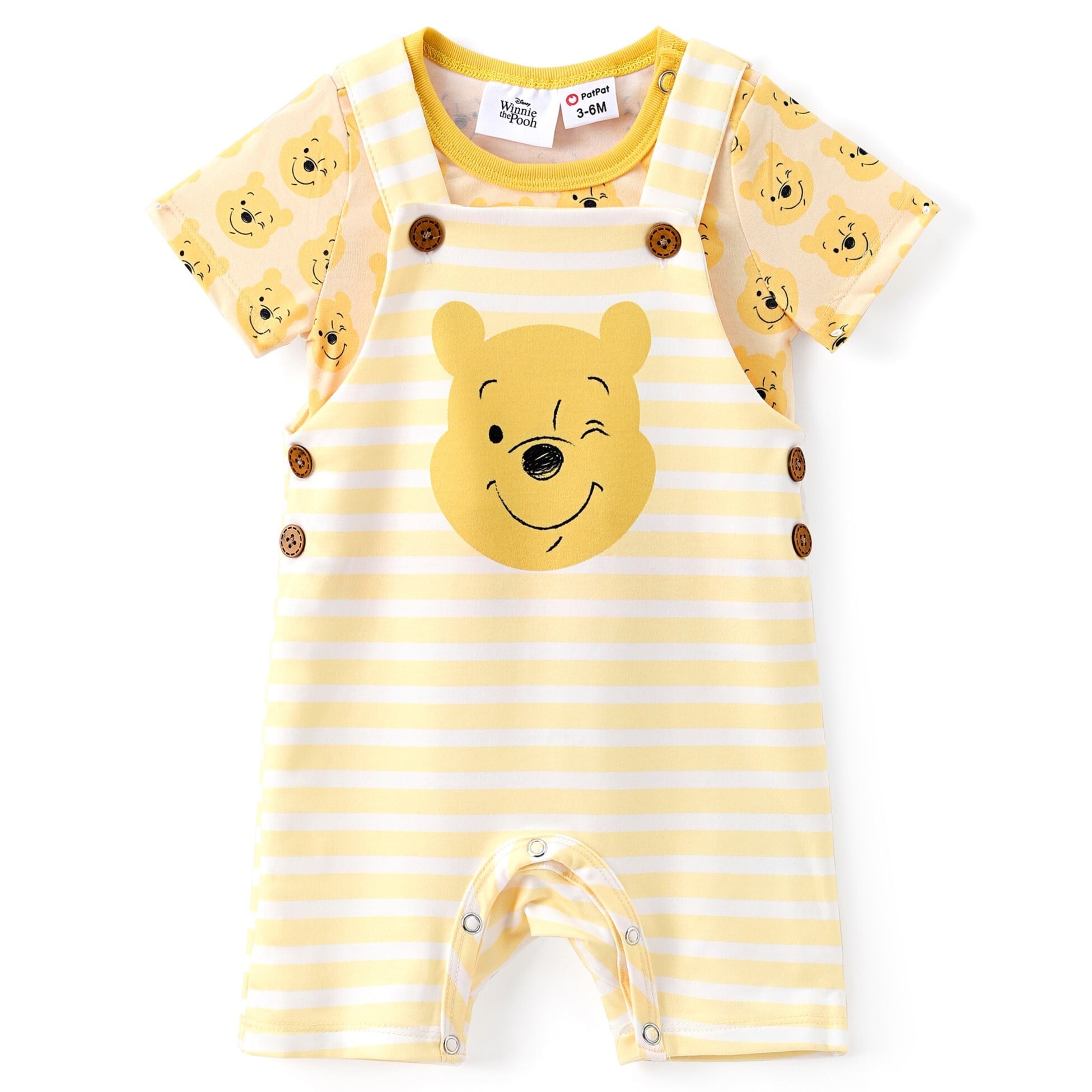 Disney Winnie the Pooh Baby 2-Piece Graphic Tee and Striped Overall Set (Yellow, 0-3 Months) fc9vu