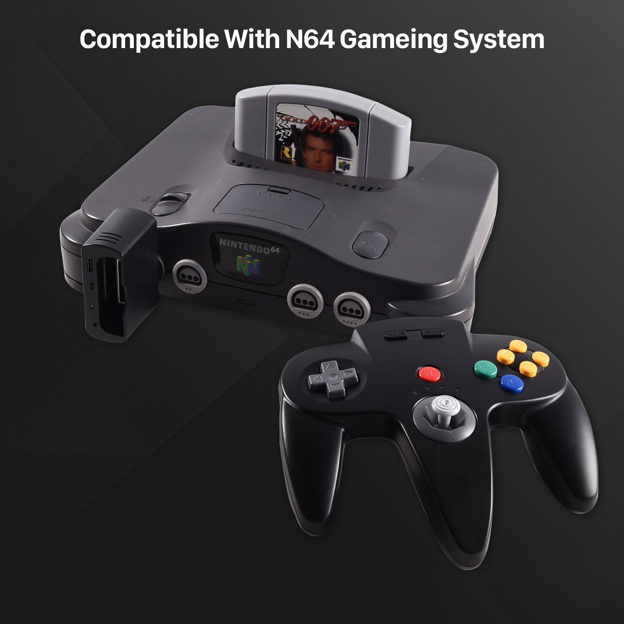 Luxmo 2.4GHz Wireless Gaming Controller for N64 Console, Switch, PC, and Raspberry Pi (Black, 1 Pack) 5tke5