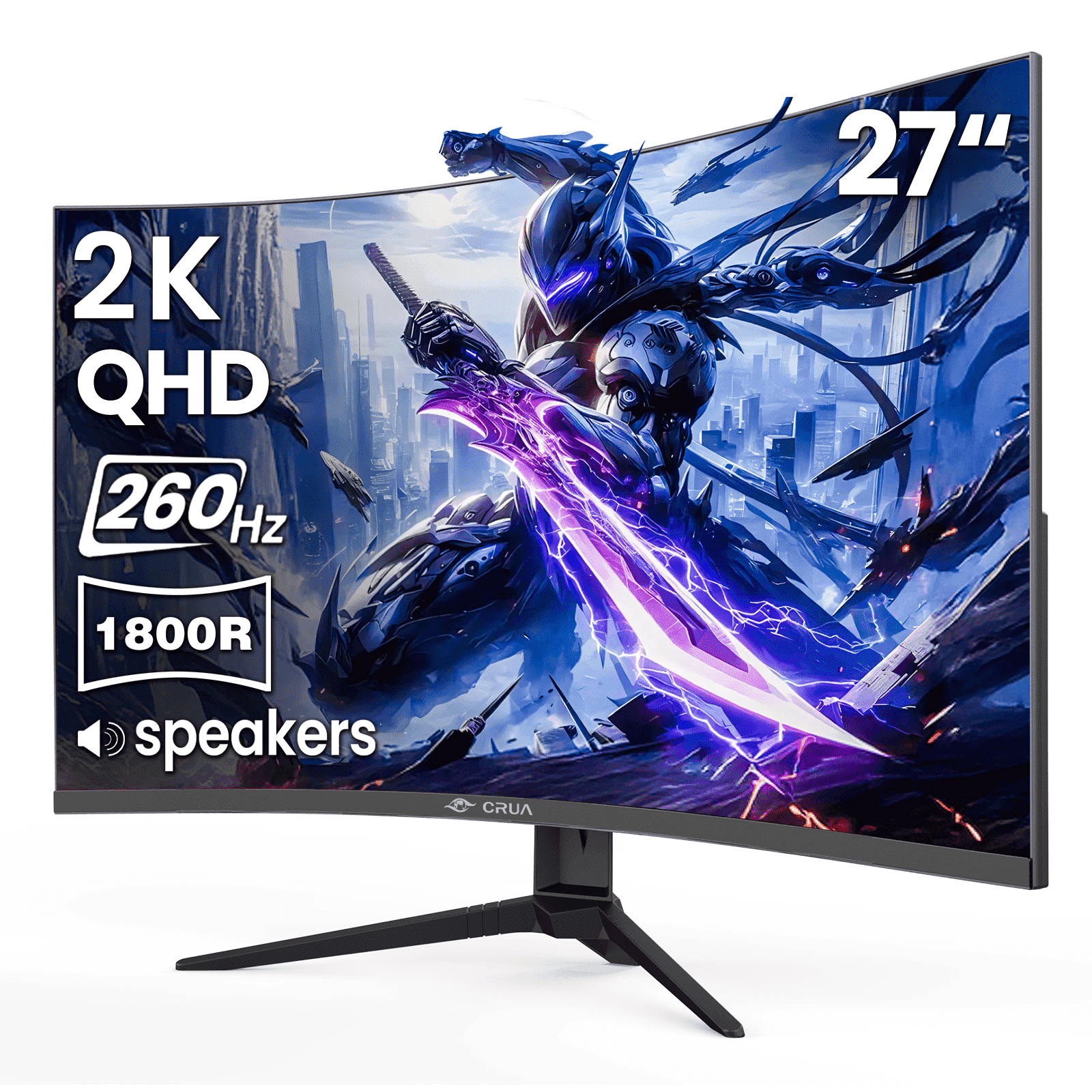 CRUA 27 in 2K 260Hz Curved Gaming Monitor, QHD 1440P, 1800R, AMD FreeSync, Built-in Speakers (Black, 27 in) 14mhq