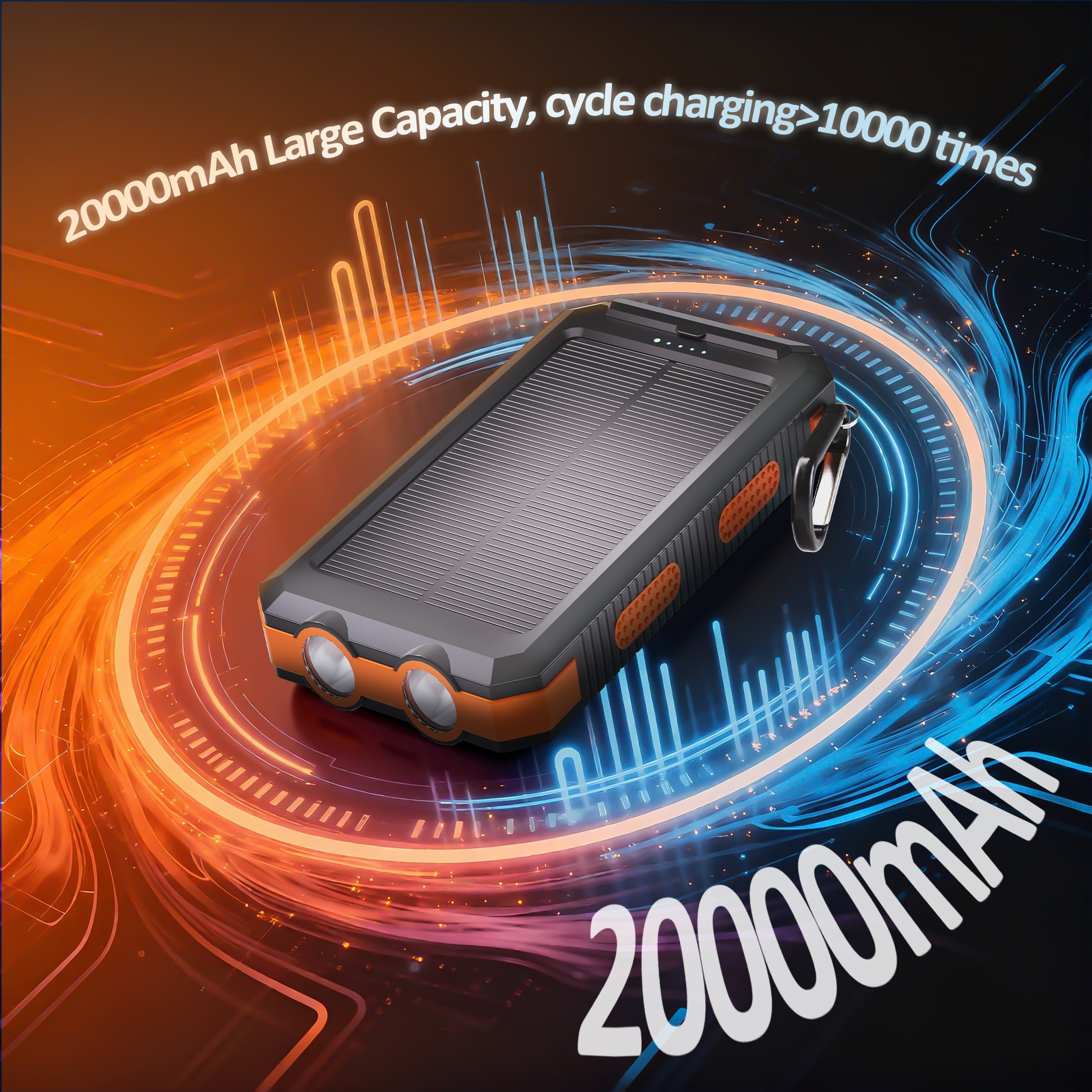 SOLPOWBEN 20000mAh Portable Solar Power Bank with Dual USB Ports, LED Flashlight, and Compass (Orange, 20000mAh) xiozo