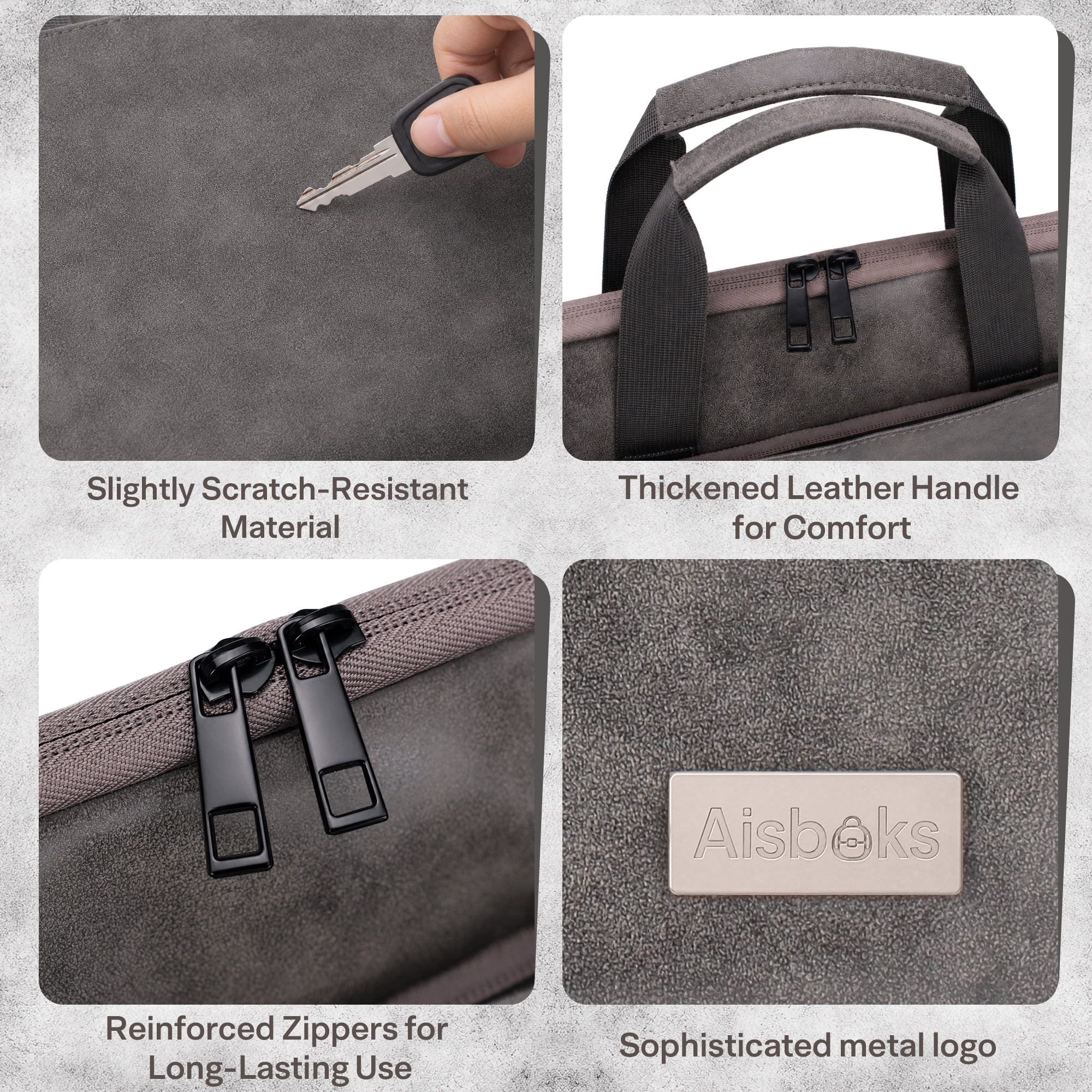 Aisboks Vintage Laptop Bag for 15.6-16 inch Devices, Premium PU Leather Sleeve with Luggage Strap and Accessory Pocket (Grey, 16 in) vesrd