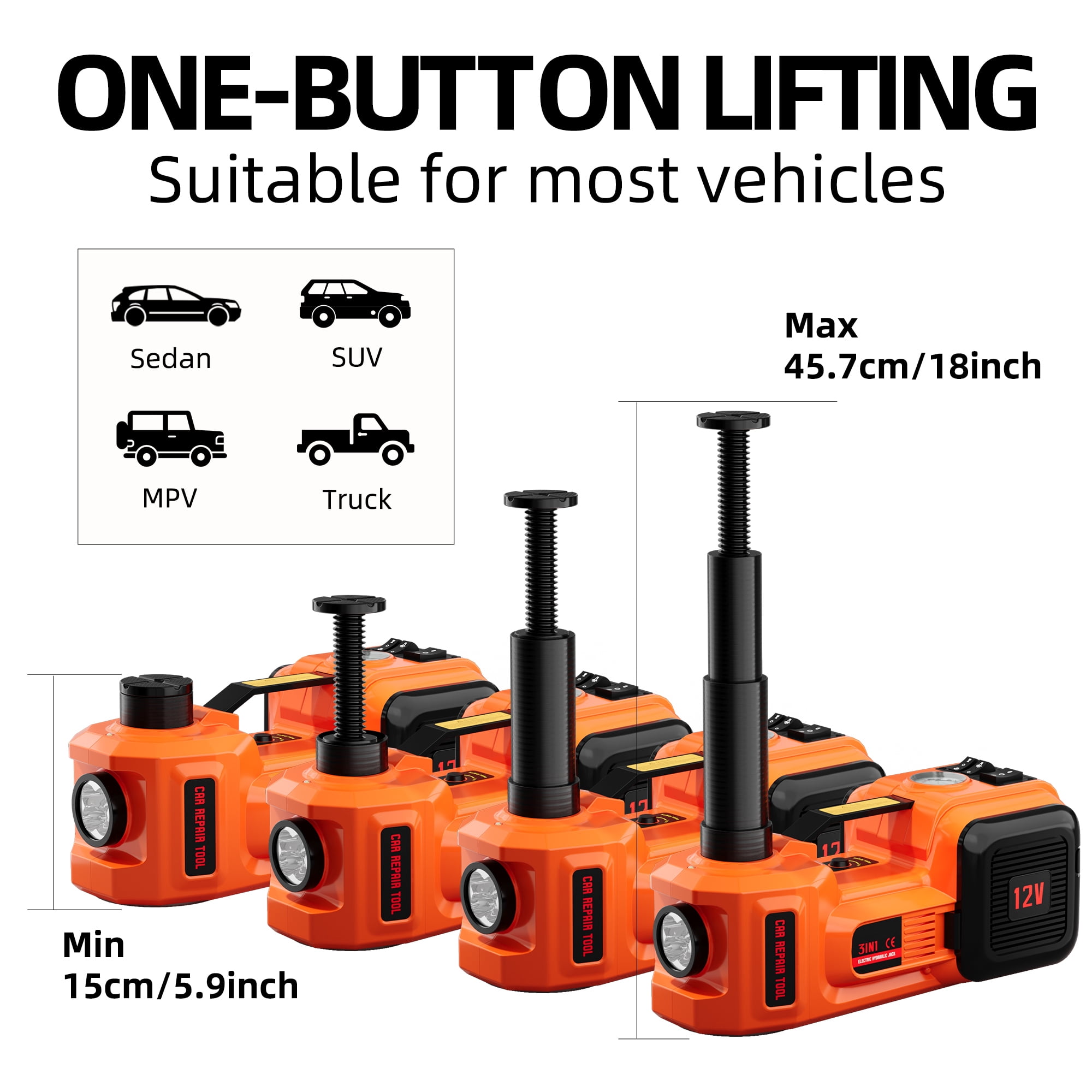 SZTAA Electric Hydraulic Car Jack with Air Compressor and Emergency Hammer (Orange, 5 Ton Capacity) 0wnmf