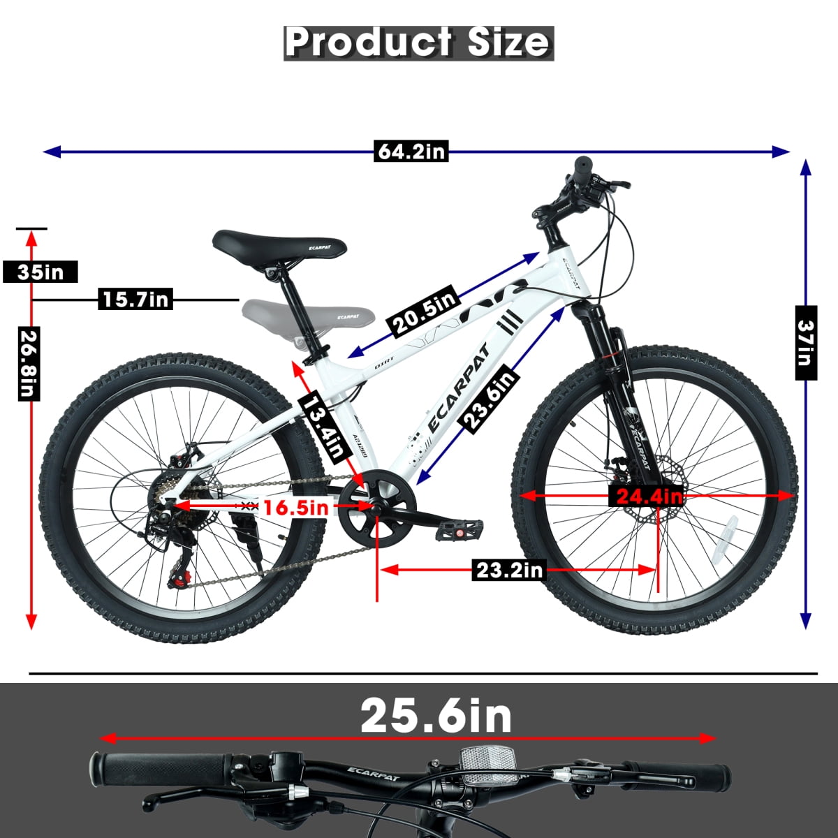 LuckyNote 21-Speed Mountain Bike, Adult Trail Bicycle with Front Suspension and Dual Disc Brakes (White, 24 in) klayj