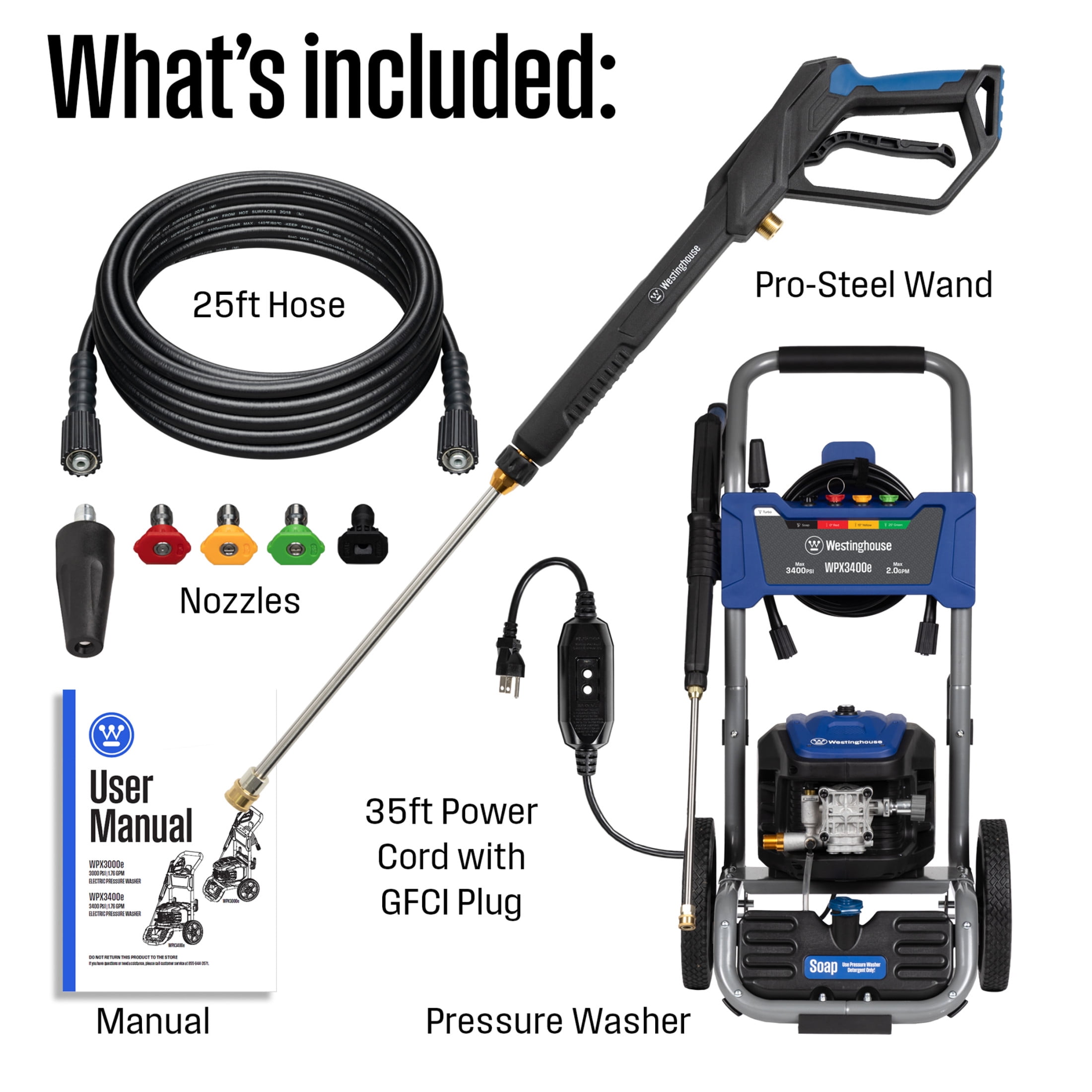 Westinghouse 3400 PSI Electric Pressure Washer with Brushless Motor, 5 Nozzles & Soap Tank (2.0 GPM) rgfu8