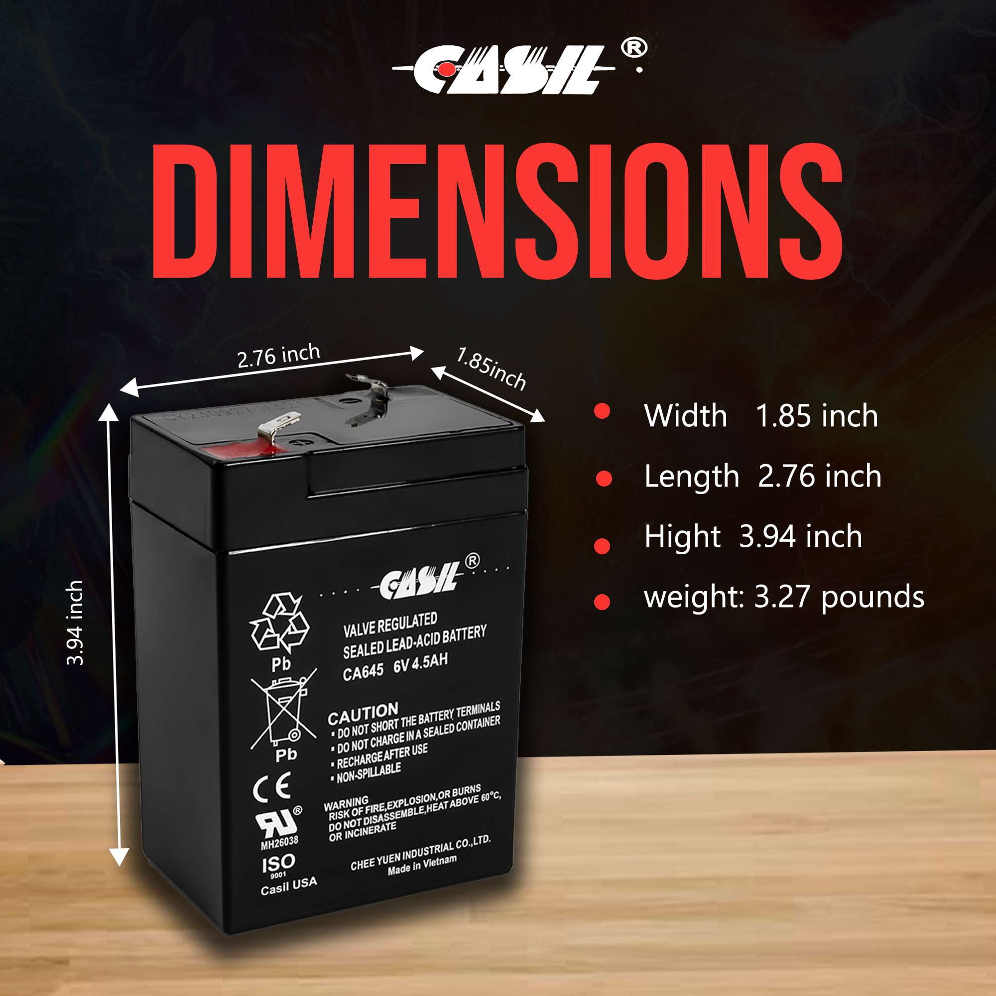 Casil 6V 4.5Ah Rechargeable SLA Battery for Power Wheels and Emergency Lighting (2 Pack) albvx