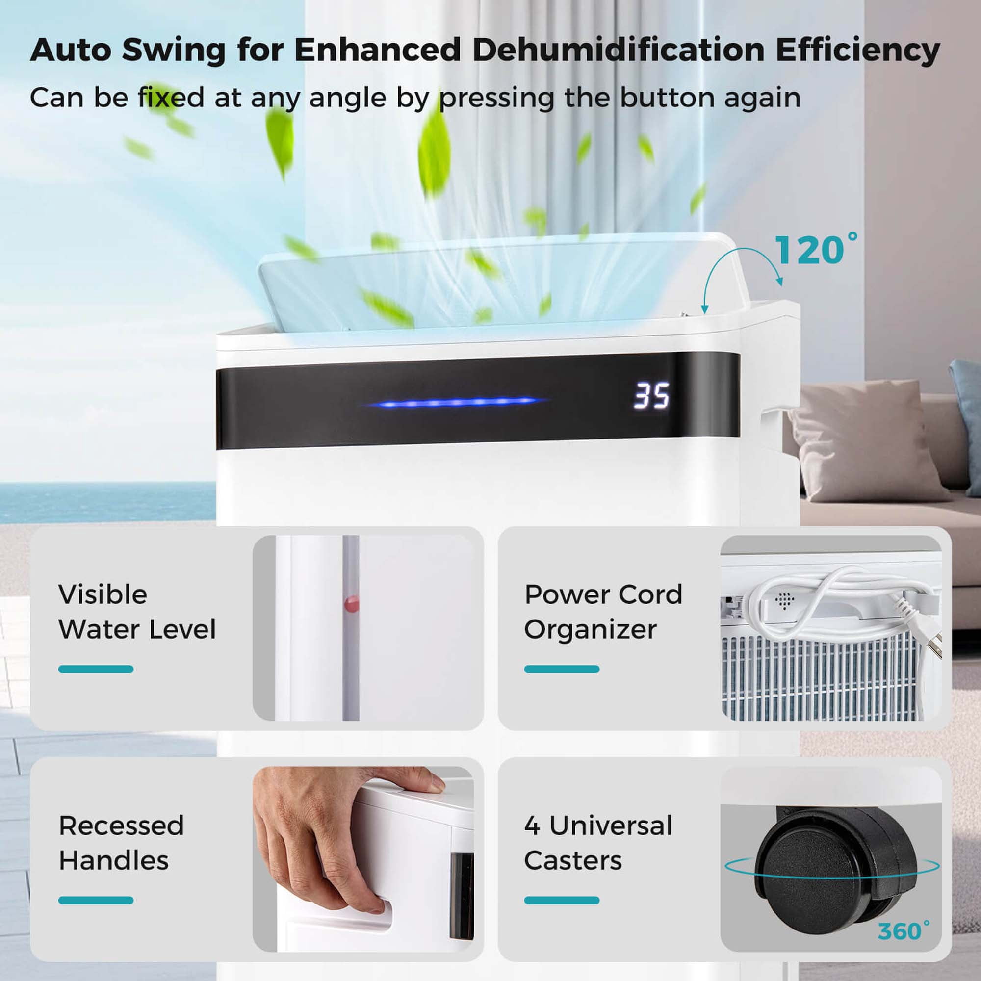 Costway Dehumidifier for Home and Basement with 4 Modes and 3-Color Humidity Indicator (White, 19-Pint DOE) lu7yz