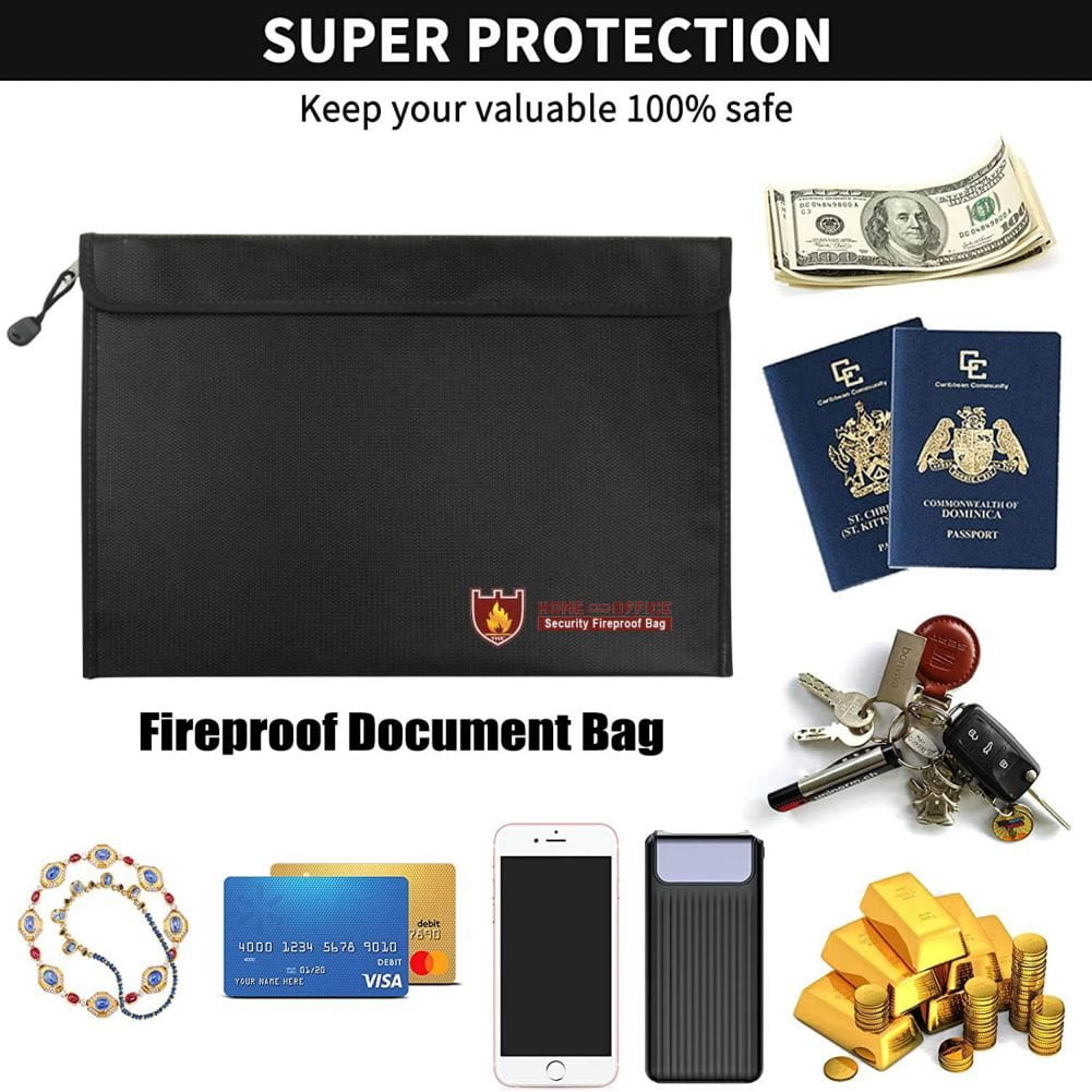 EDAL Fireproof Document Bag, Waterproof Money Pouch with Zipper for Safe Storage (Black, 15x11 in) 34mzi