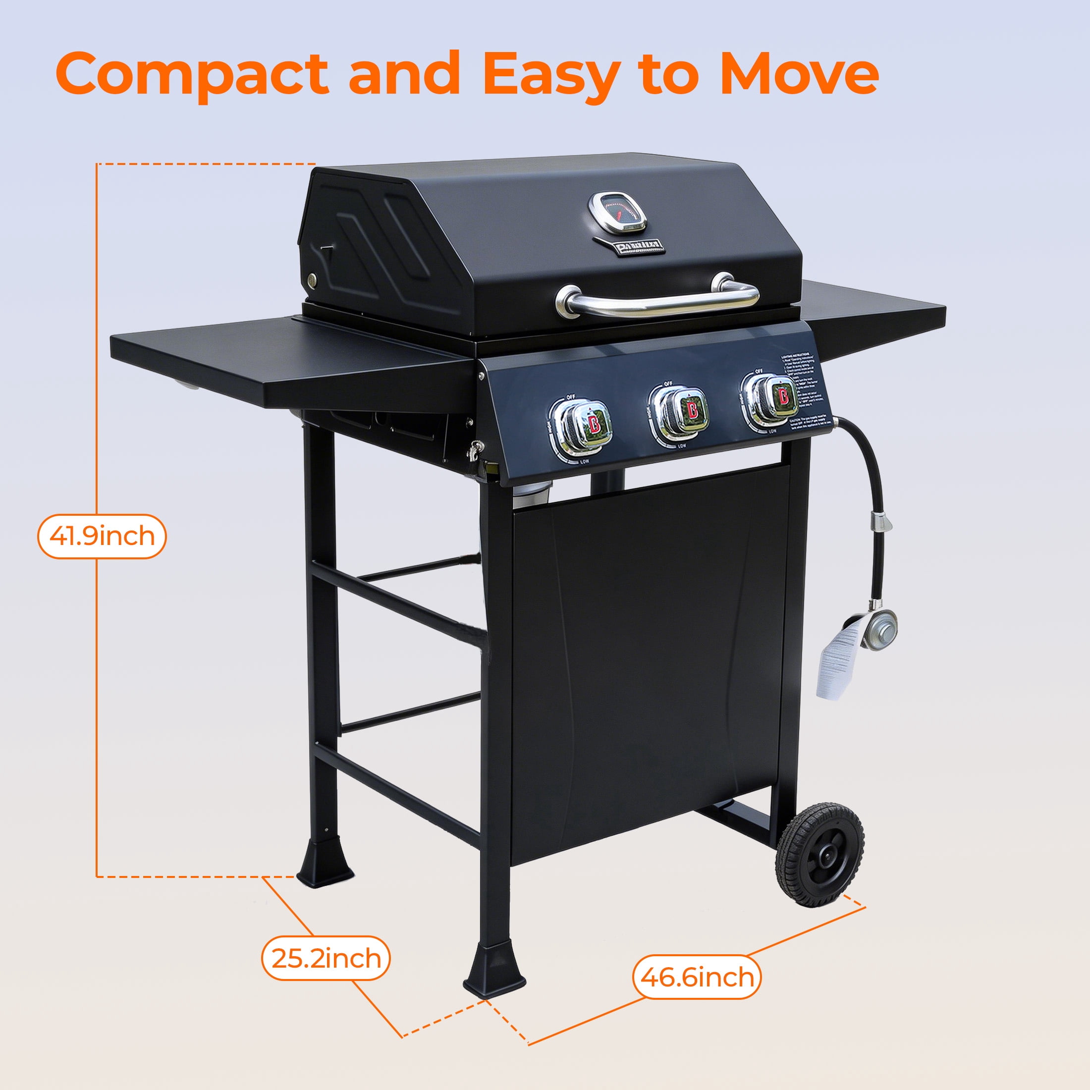 Fliintex 3-Burner Propane Gas Grill, Outdoor BBQ Grill with Porcelain-Coated Grates and Built-in Thermometer (Black, 467 sq. in.) r3jzw