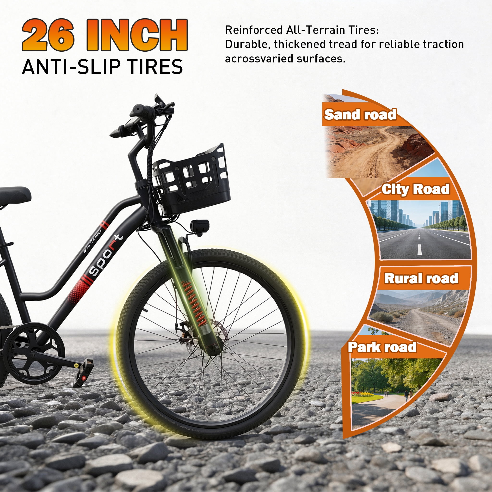 OwnGold Electric Bike for Adults, 750W Motor 25MPH Commuter Ebike with Basket (Black, 26 in) upoap