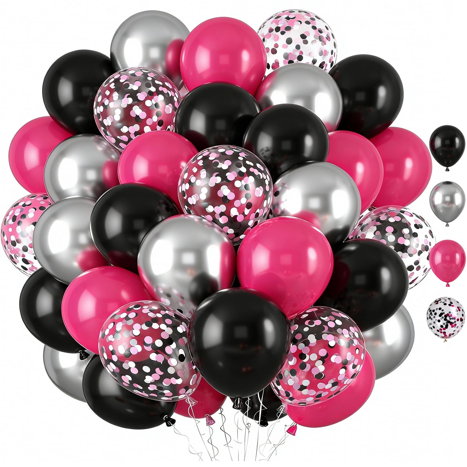 Qiameng 50-Piece Balloon Arch Kit for Party Decorations (Hot Pink, Black, Metallic Silver, 12 in) 6b1gq