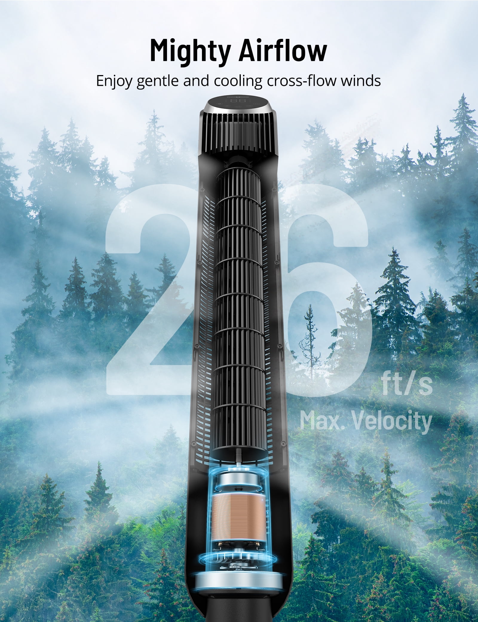 TaoTronics 42 in Bladeless Tower Fan, Quiet Oscillating Standing Fan with Remote, 12 Speeds, 4 Modes, Dustproof Filter (Black, 42 in) 6jt68
