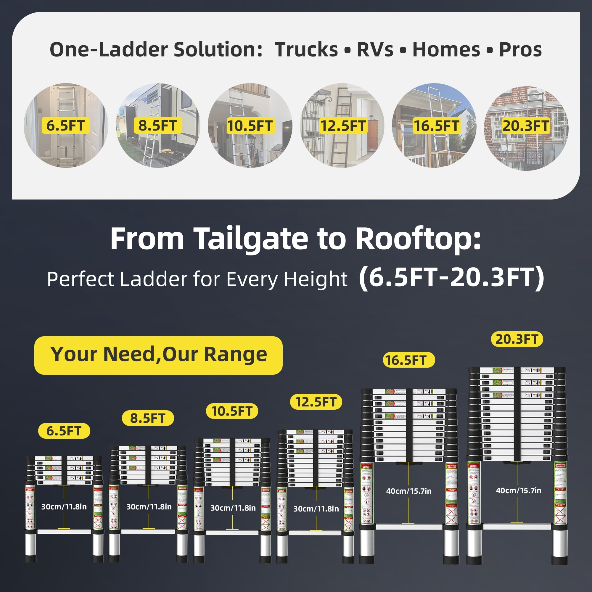 Primy 12.5 ft Telescoping Ladder, Aluminum Collapsible Extension Ladder with One-button Retraction (Silver, 330 lb Capacity) bdl6h
