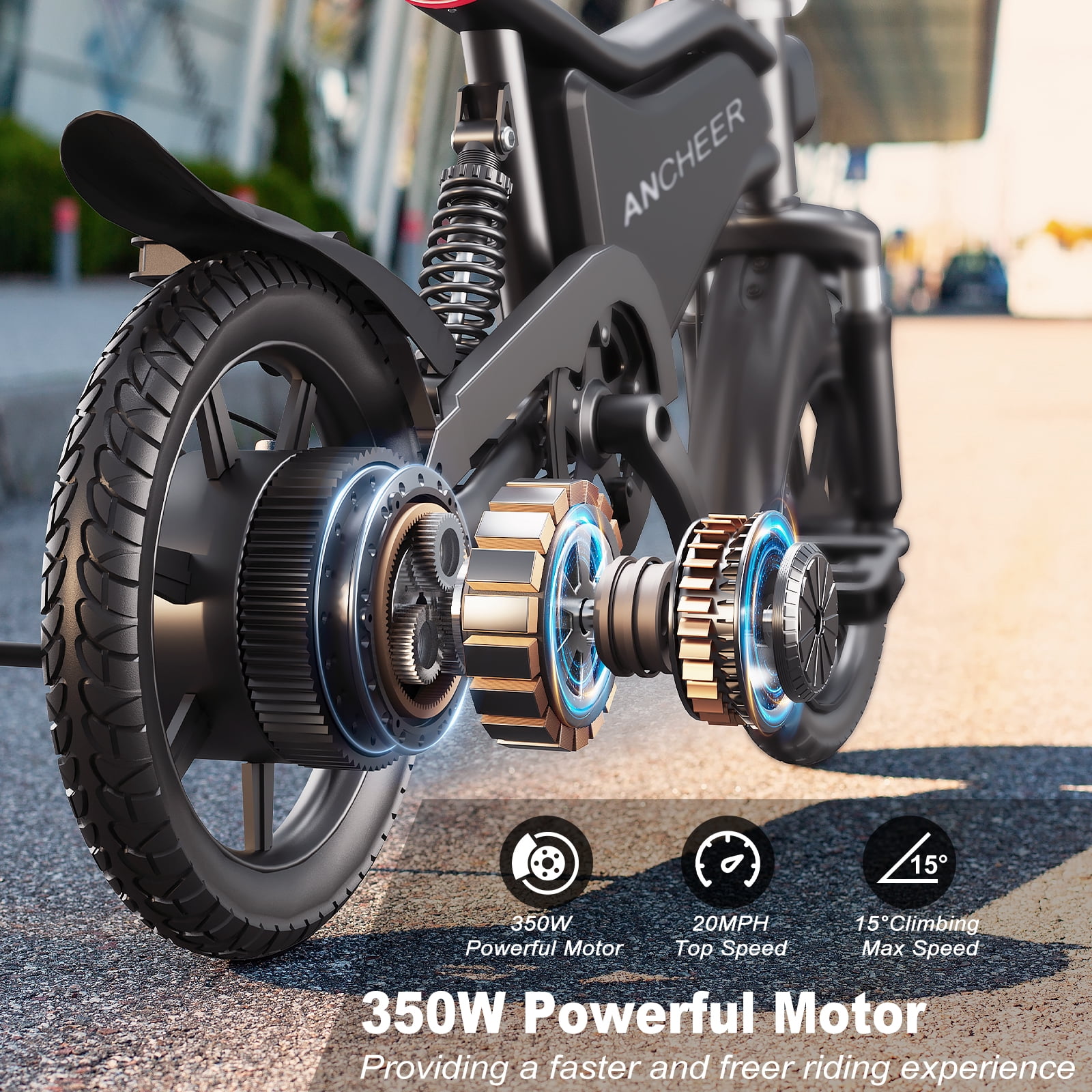 ANCHEER Peak 500W Electric Bike, Foldable Commuter E-Bike with Dual Suspension and LCD Display (Black, 14 in) hns0w