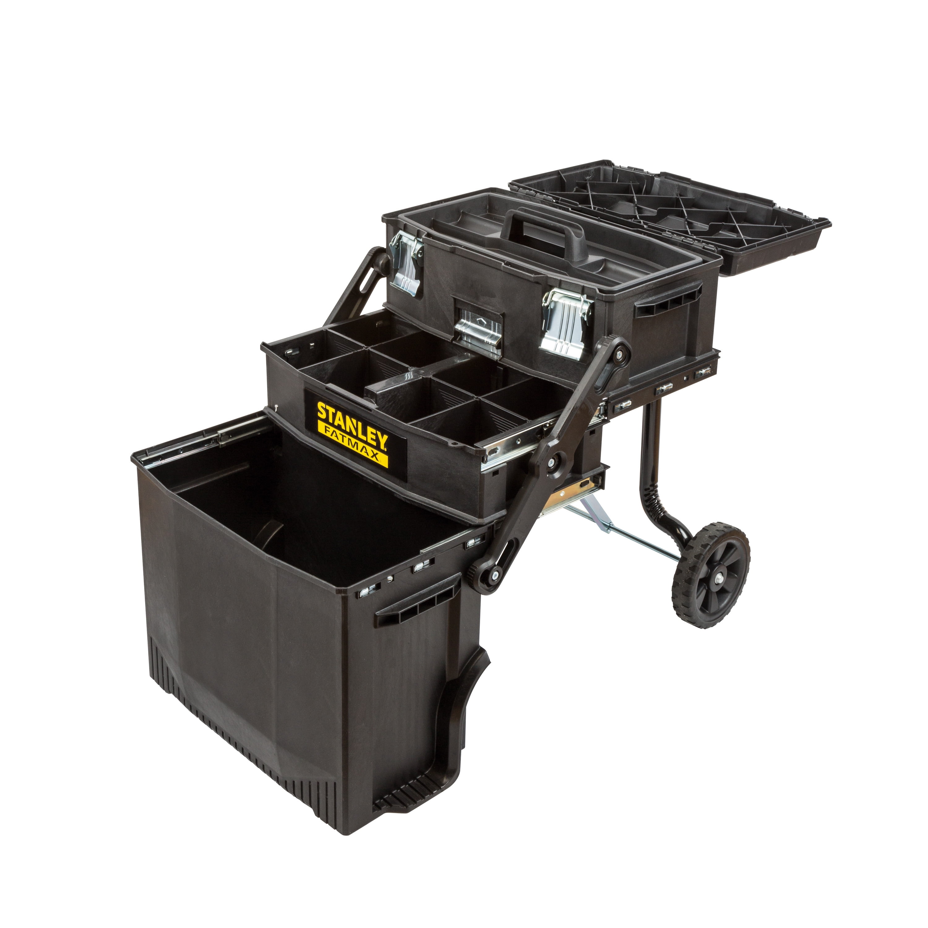 STANLEY FatMax 4-in-1 Mobile Work Station, Heavy-Duty Rolling Tool Box with Telescopic Handle (24.8 in. H x 16.2 in. W x 21.6 in. L) gegq5