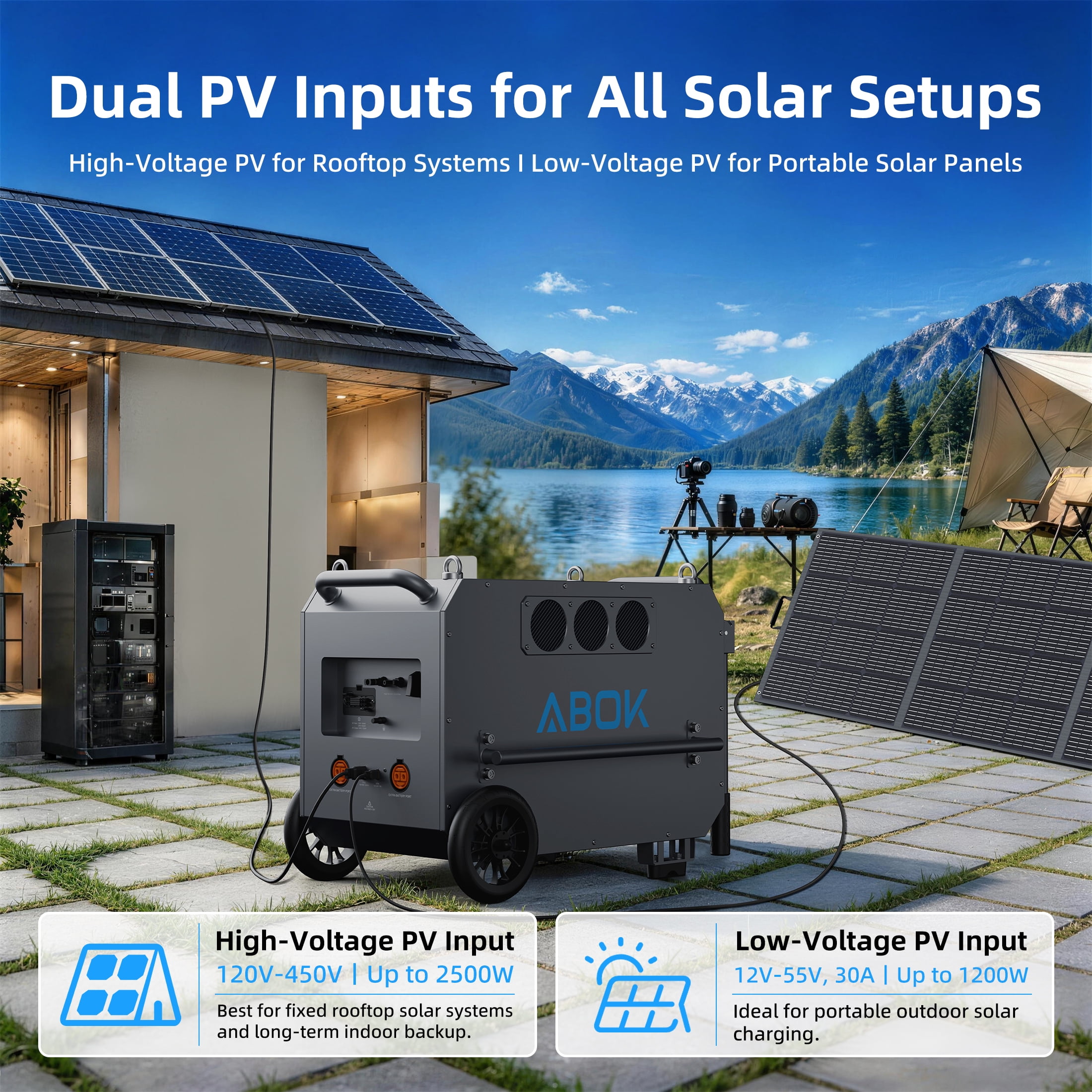 ABOK Ark7200 Portable Power Station, 7200W Solar Generator with 9792Wh LiFePO4 Battery, 120V/240V Split-Phase Backup for Home and RV (Black, 9792Wh) 13riy