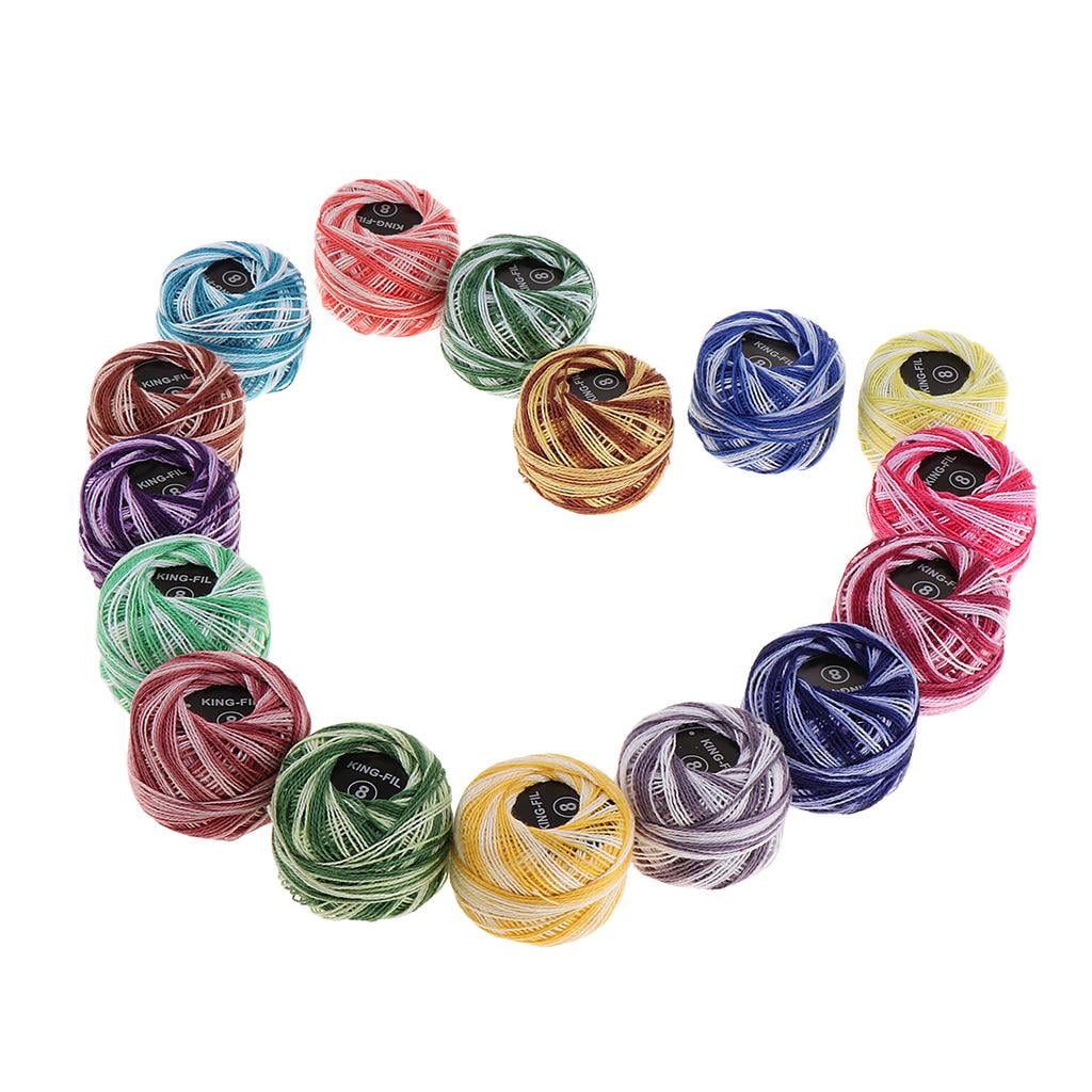 DYNWAVE Crochet Thread Set (Assorted Colors, 16 Pack) Size 8 Embroidery Floss for Needlepoint and Cross Stitch 74lz7