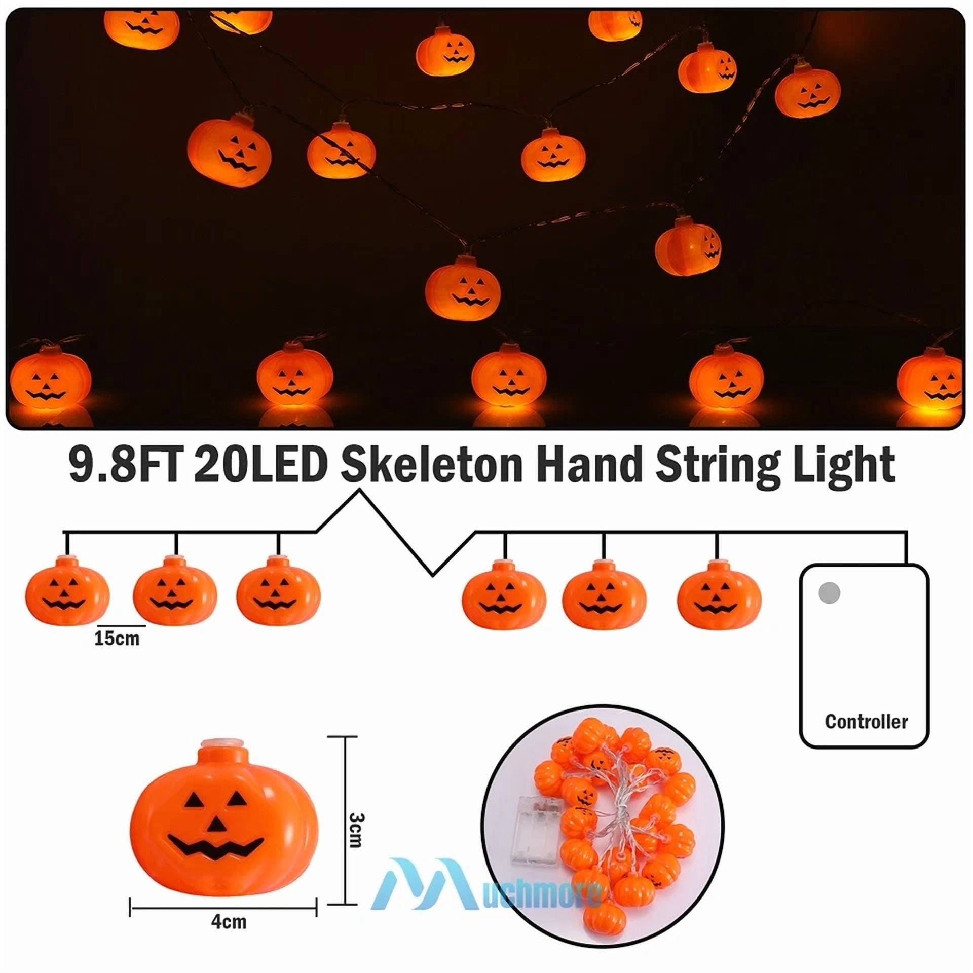 VAULT Halloween LED Pumpkin String Lights Decorative Holiday Lighting for Indoor and Outdoor Use (20 Count, 10 ft) 8yg24