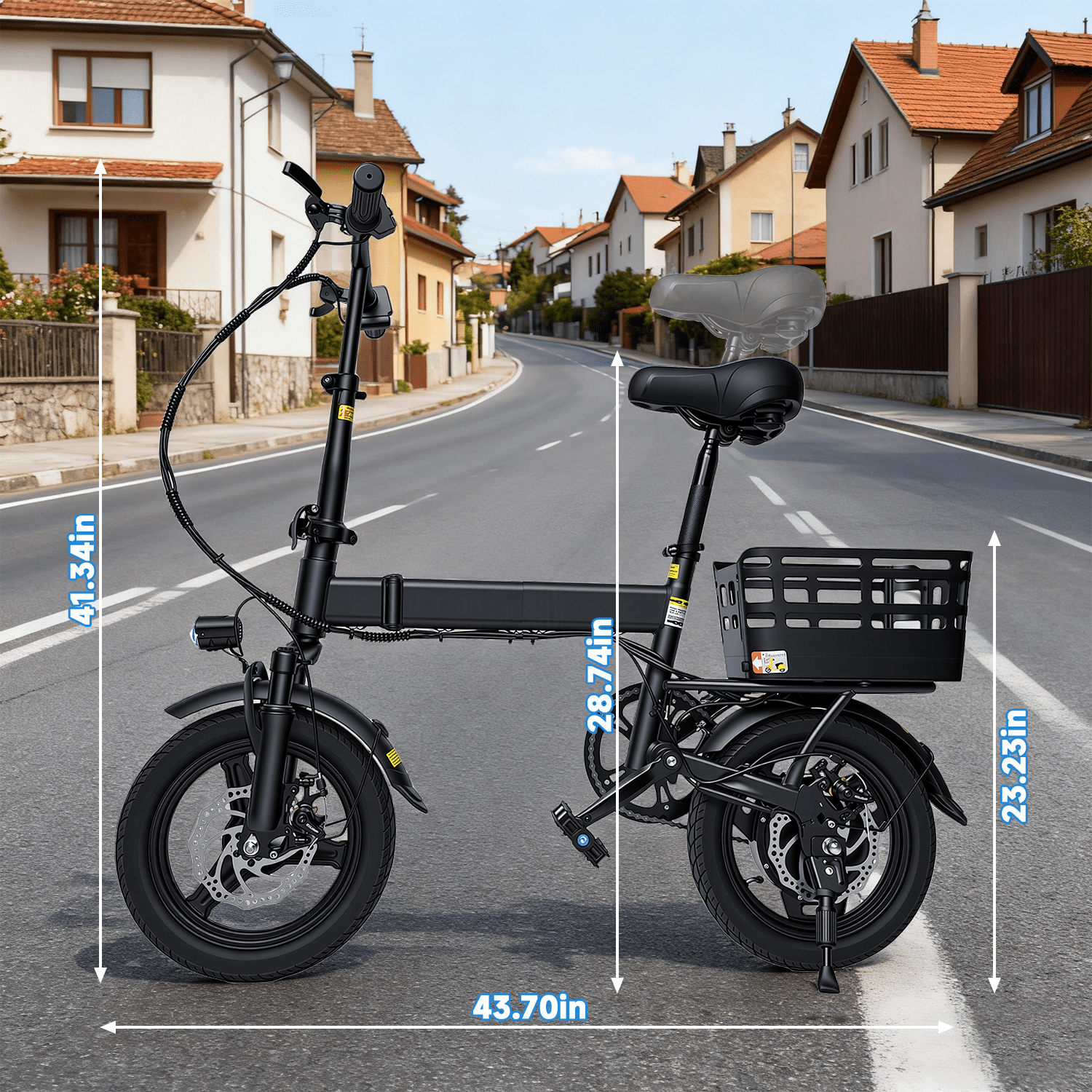 BroPath Folding Electric Bike for Adults, 350W Motor Commuter E-Bike with Rear Basket, Multi-Shock Absorption (Black, 14 in) kakpx