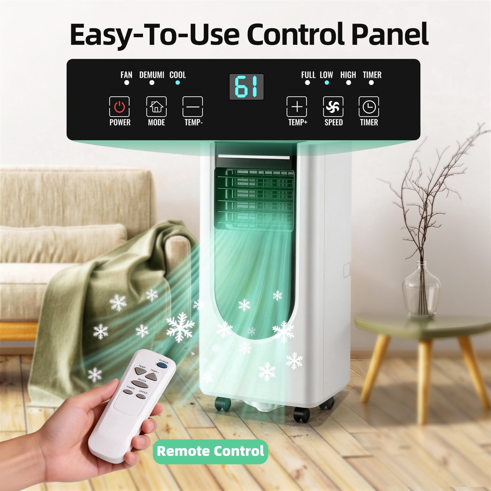 Tacool 8000 BTU Portable Air Conditioner 3-in-1 Cooling Dehumidifier Fan (White, 250 Sq. Ft.) msdat